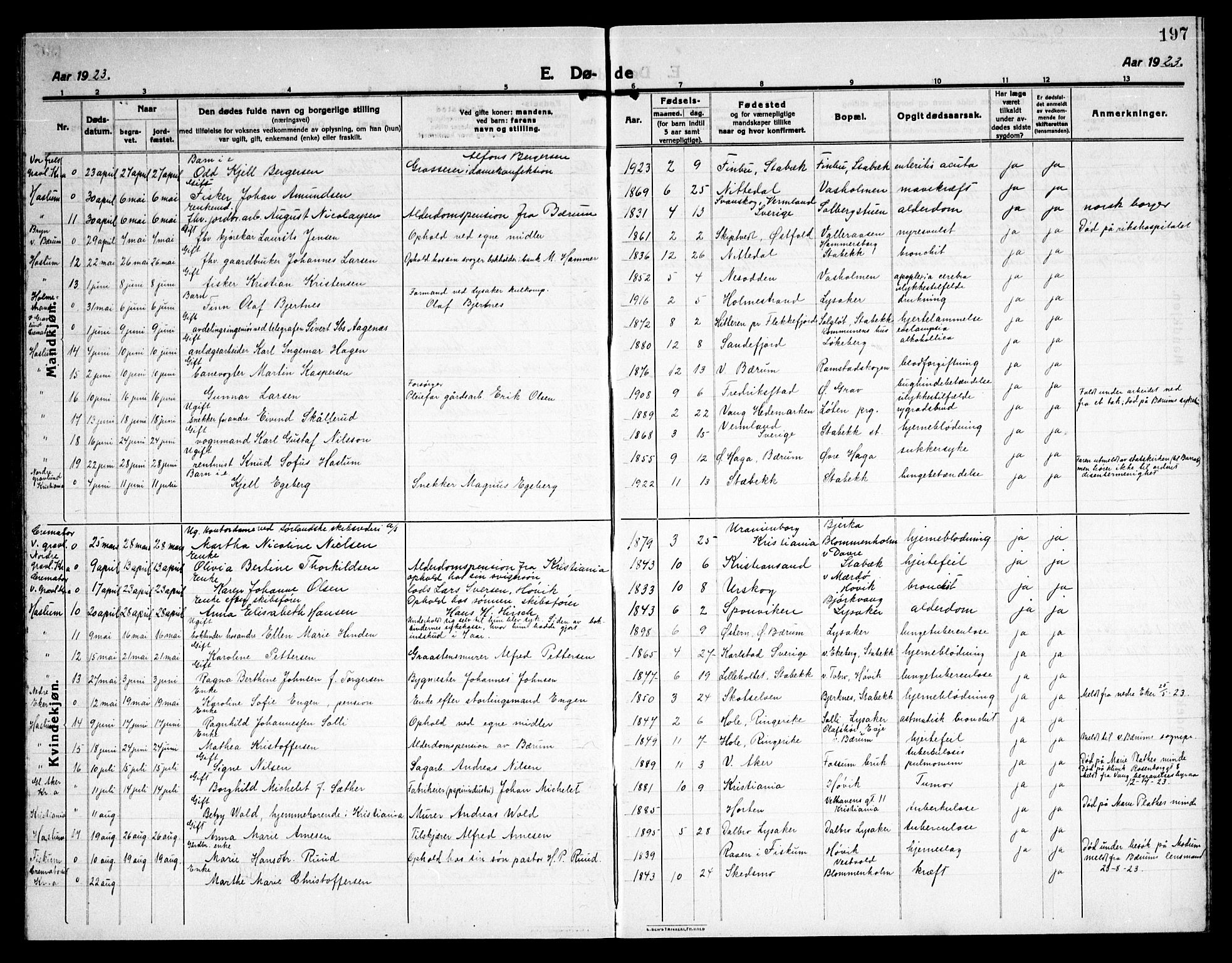 Østre Bærum prestekontor Kirkebøker, AV/SAO-A-10887/G/Ga/L0002: Parish register (copy) no. 2, 1912-1929, p. 197