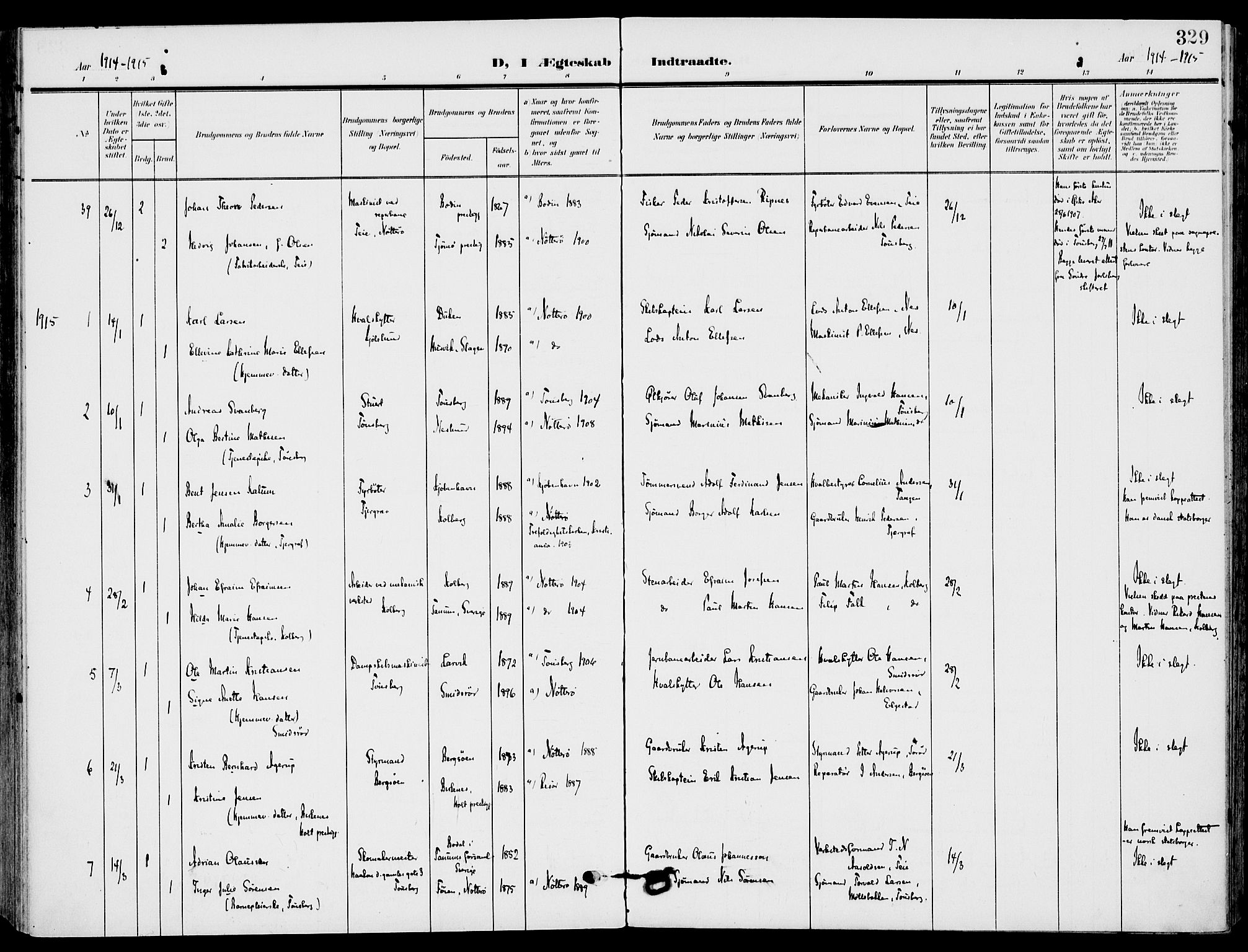 Nøtterøy kirkebøker, SAKO/A-354/F/Fa/L0010: Parish register (official) no. I 10, 1908-1919, p. 329