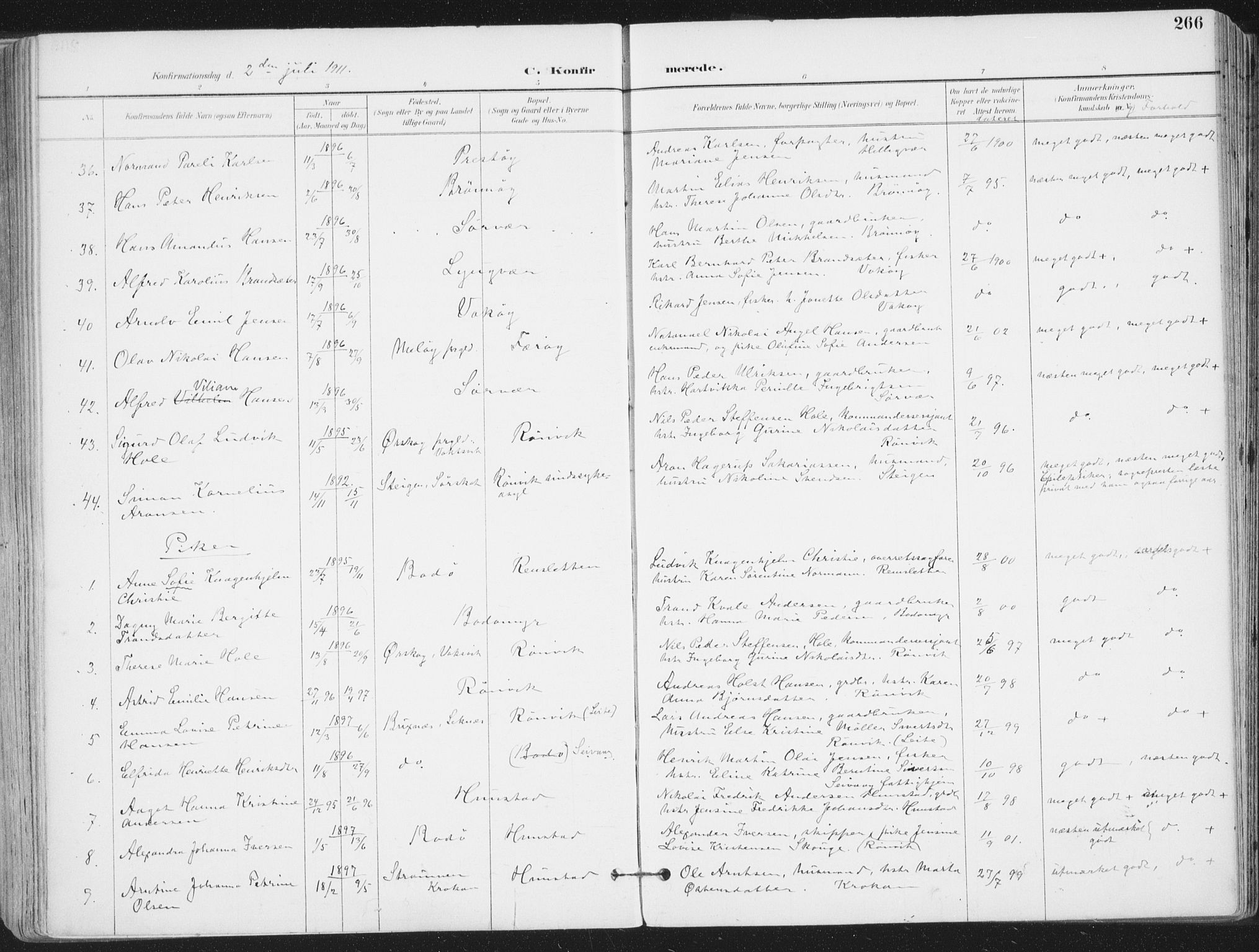 Ministerialprotokoller, klokkerbøker og fødselsregistre - Nordland, AV/SAT-A-1459/802/L0055: Parish register (official) no. 802A02, 1894-1915, p. 266