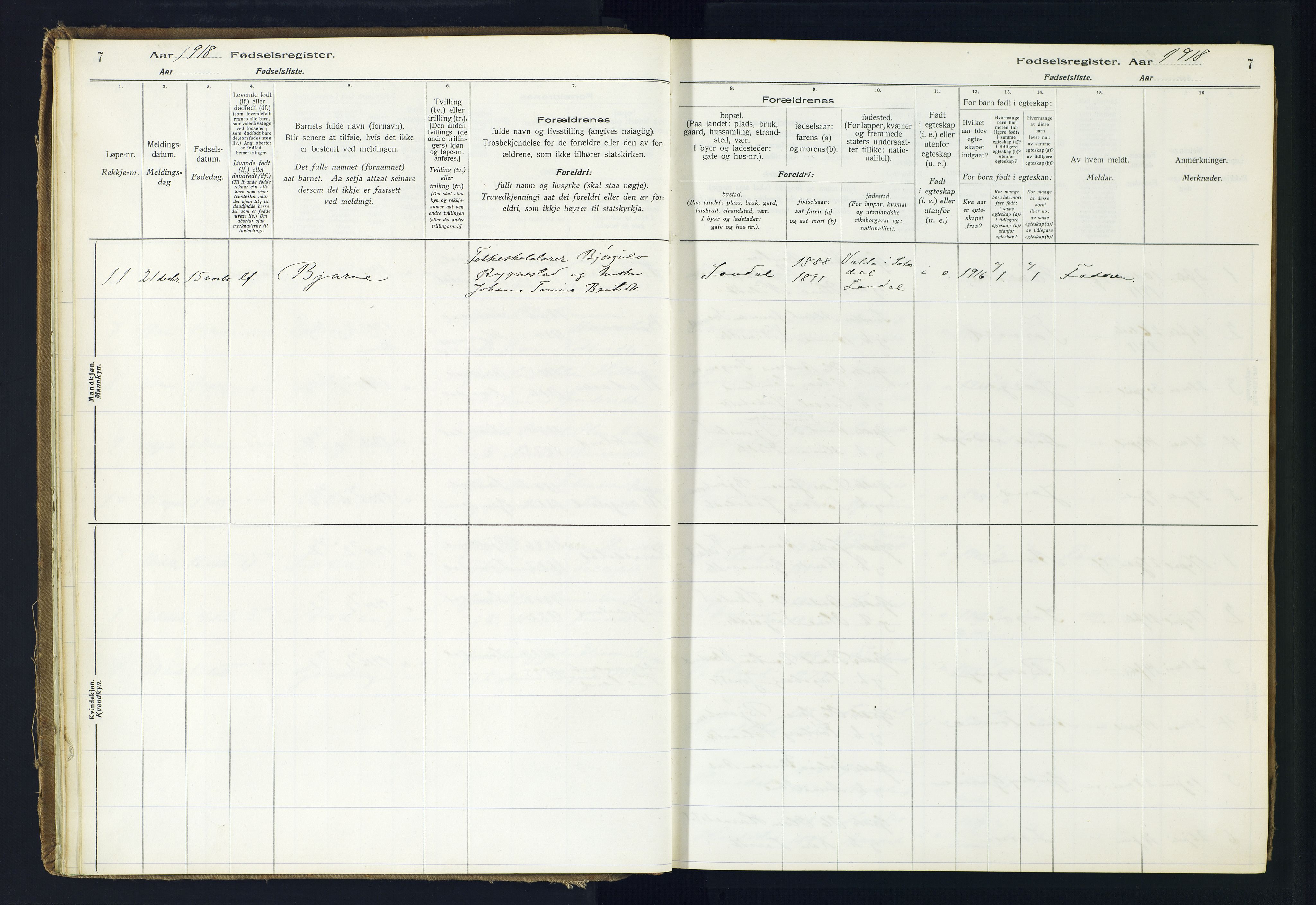 Holum sokneprestkontor, AV/SAK-1111-0022/J/Ja/L0001: Birth register no. II.6.10, 1916-1982, p. 7