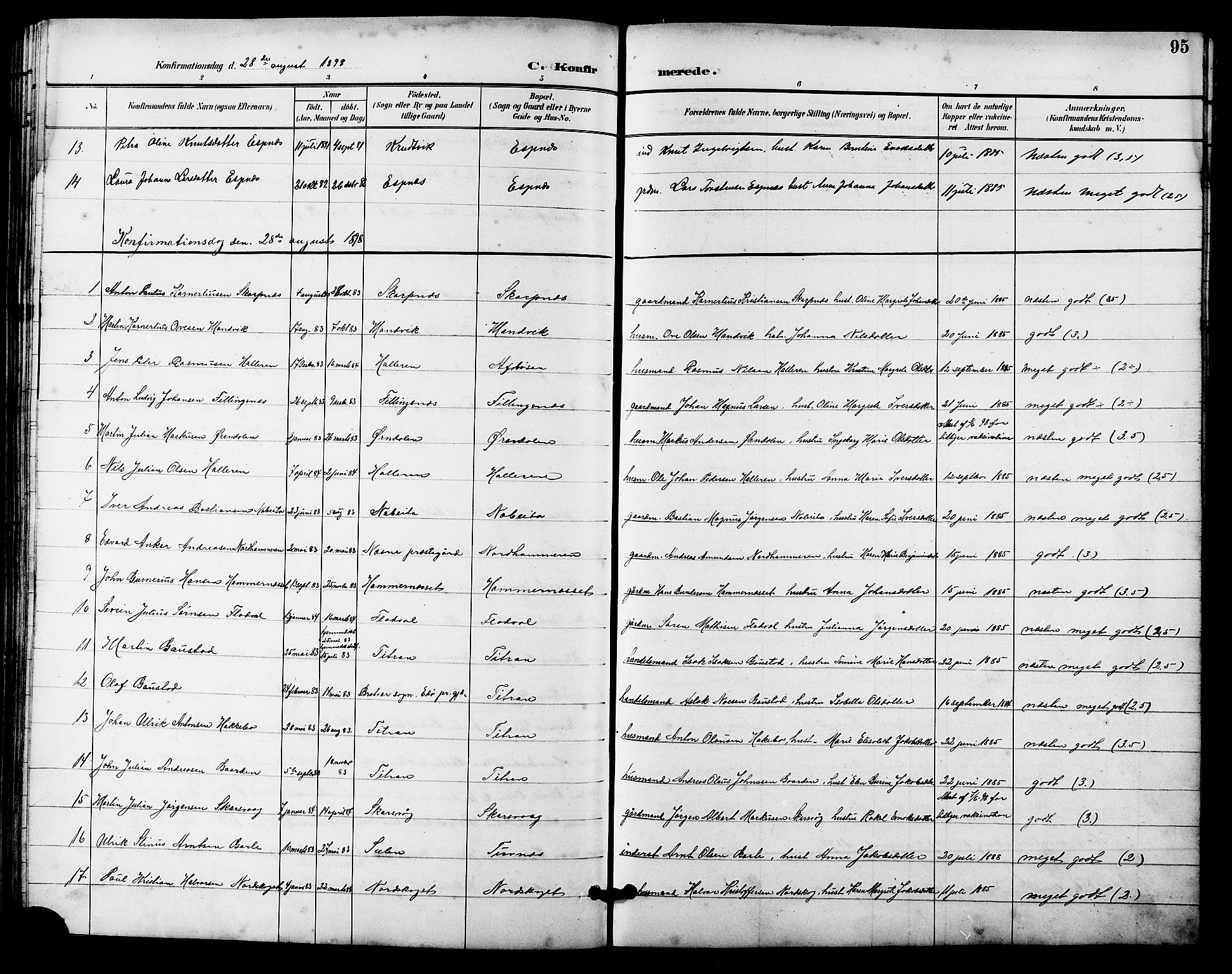 Ministerialprotokoller, klokkerbøker og fødselsregistre - Sør-Trøndelag, SAT/A-1456/641/L0598: Parish register (copy) no. 641C02, 1893-1910, p. 95