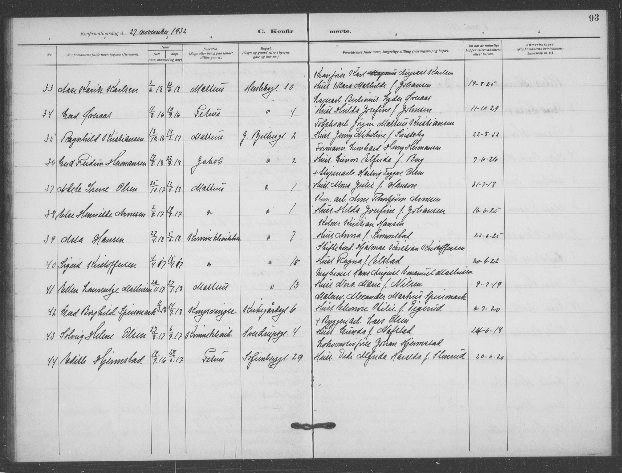 Matteus prestekontor Kirkebøker, SAO/A-10870/F/Fa/L0002: Parish register (official) no. 2, 1917-1938, p. 93