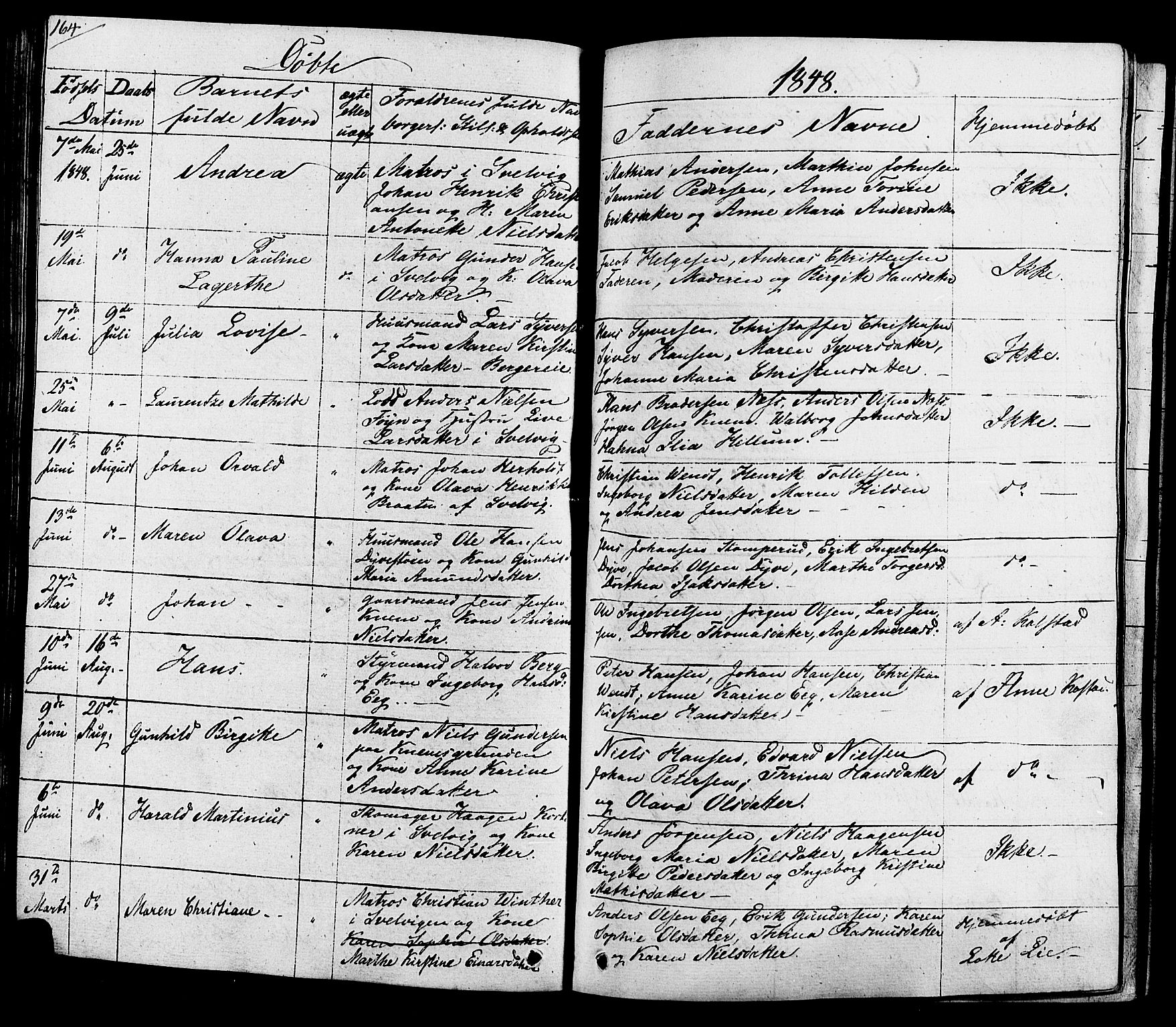 Hurum kirkebøker, AV/SAKO-A-229/G/Ga/L0002: Parish register (copy) no. I 2, 1827-1857, p. 164