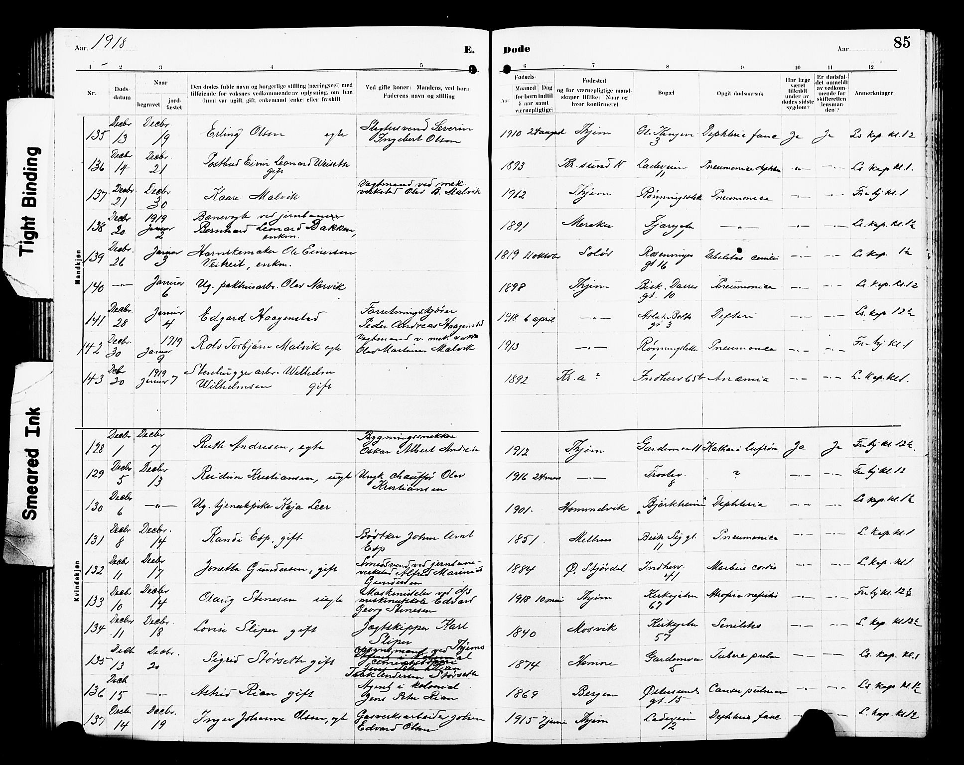 Ministerialprotokoller, klokkerbøker og fødselsregistre - Sør-Trøndelag, SAT/A-1456/605/L0257: Parish register (copy) no. 605C04, 1916-1922, p. 85