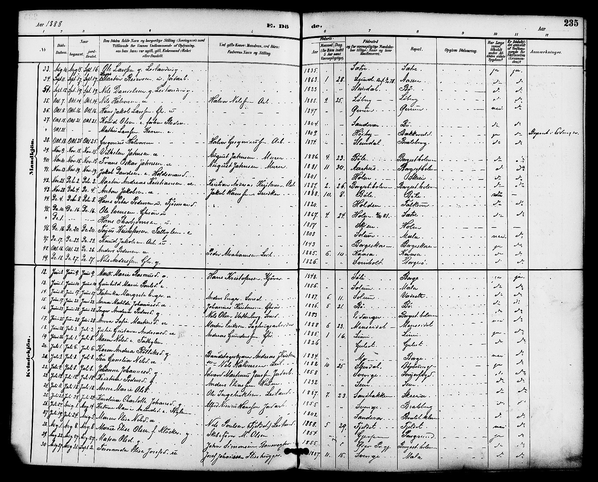 Gjerpen kirkebøker, SAKO/A-265/F/Fa/L0010: Parish register (official) no. I 10, 1886-1895, p. 235