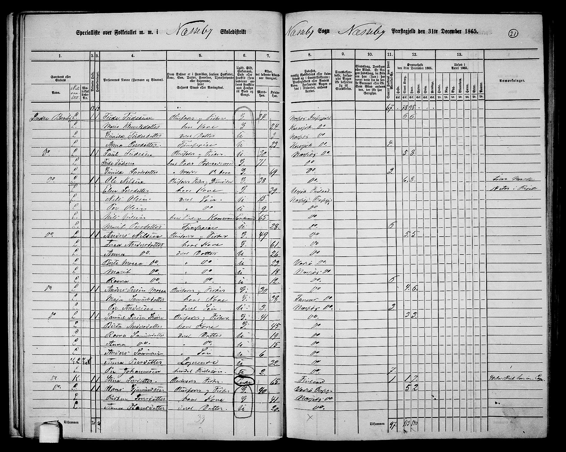 RA, 1865 census for Nesseby, 1865, p. 17