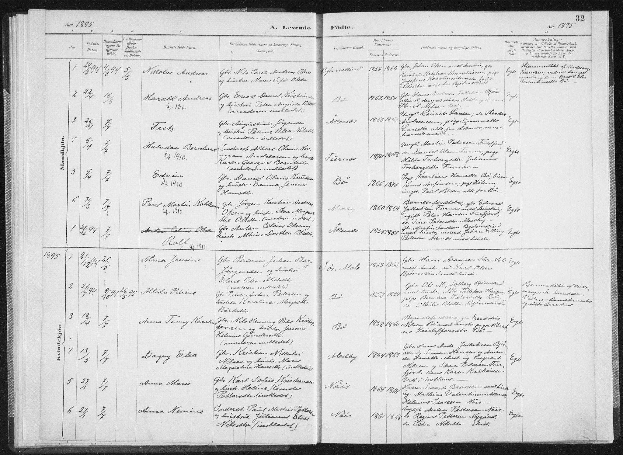 Ministerialprotokoller, klokkerbøker og fødselsregistre - Nordland, SAT/A-1459/898/L1422: Parish register (official) no. 898A02, 1887-1908, p. 32