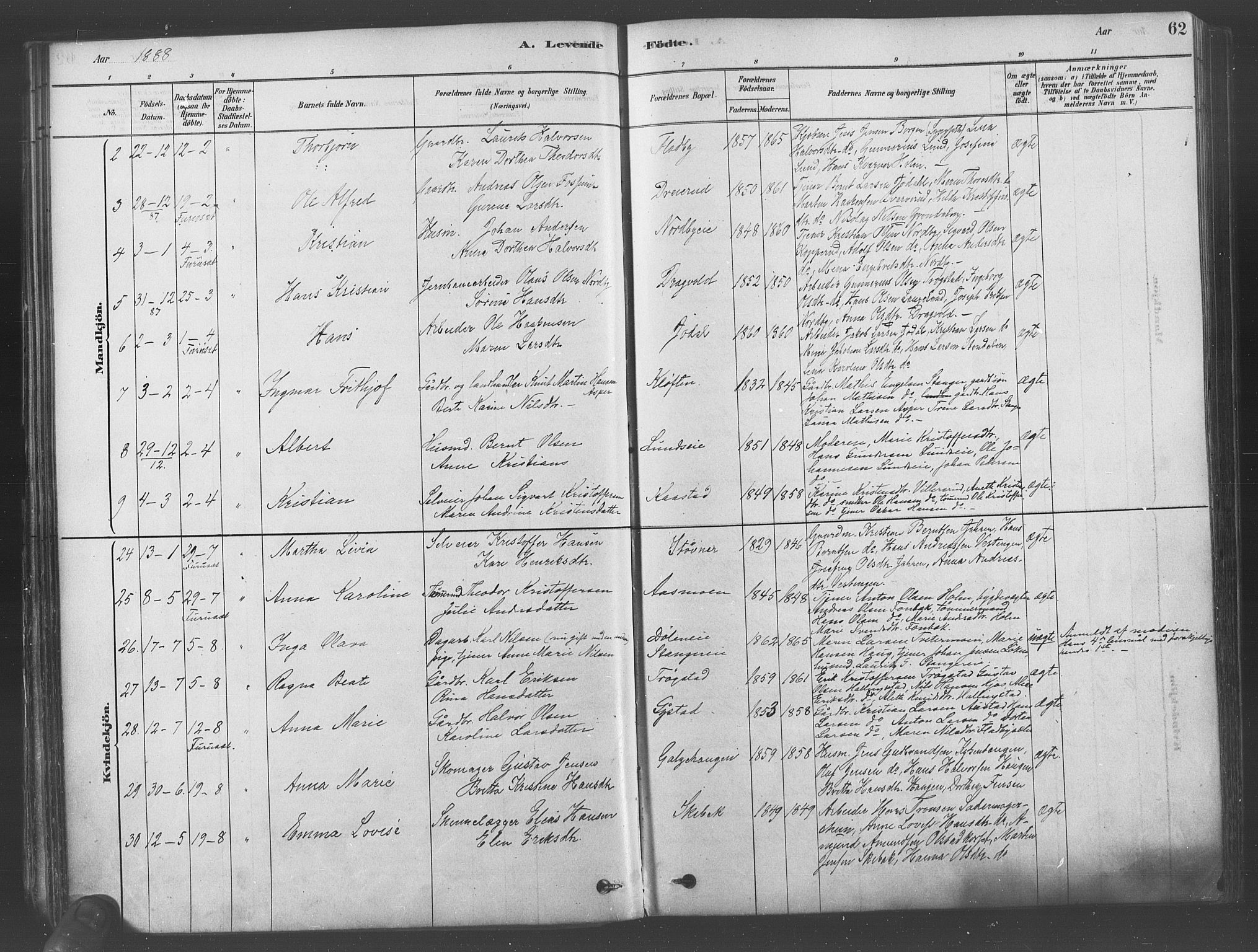 Ullensaker prestekontor Kirkebøker, SAO/A-10236a/F/Fa/L0019: Parish register (official) no. I 19, 1878-1891, p. 62