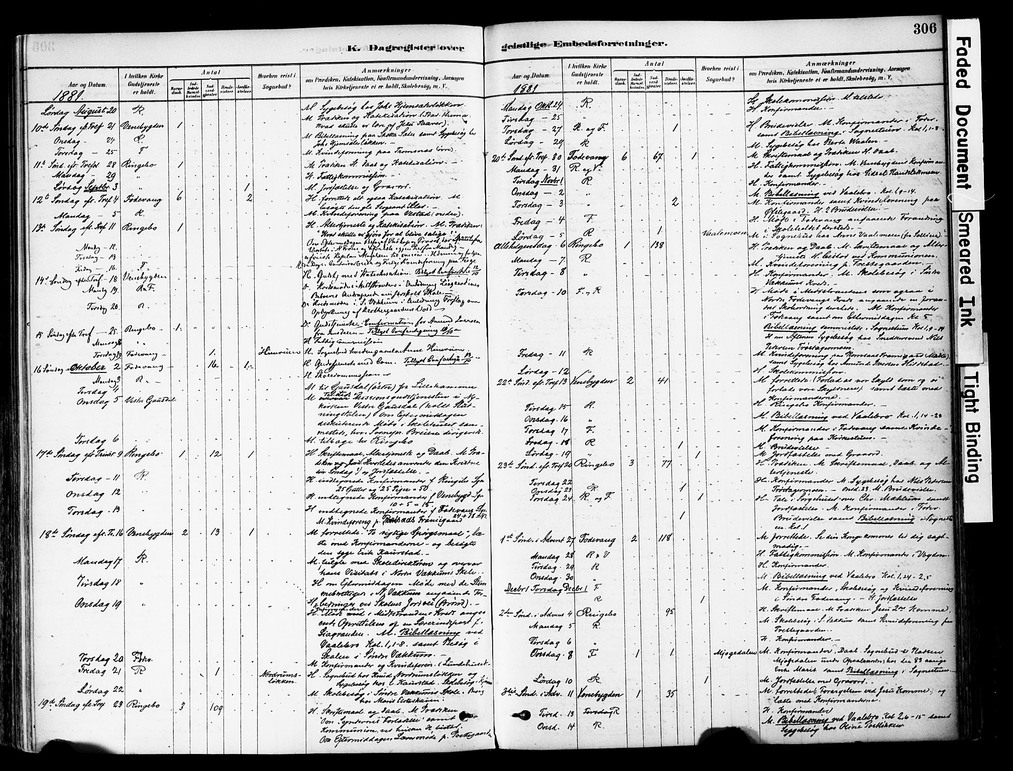 Ringebu prestekontor, SAH/PREST-082/H/Ha/Haa/L0008: Parish register (official) no. 8, 1878-1898, p. 306