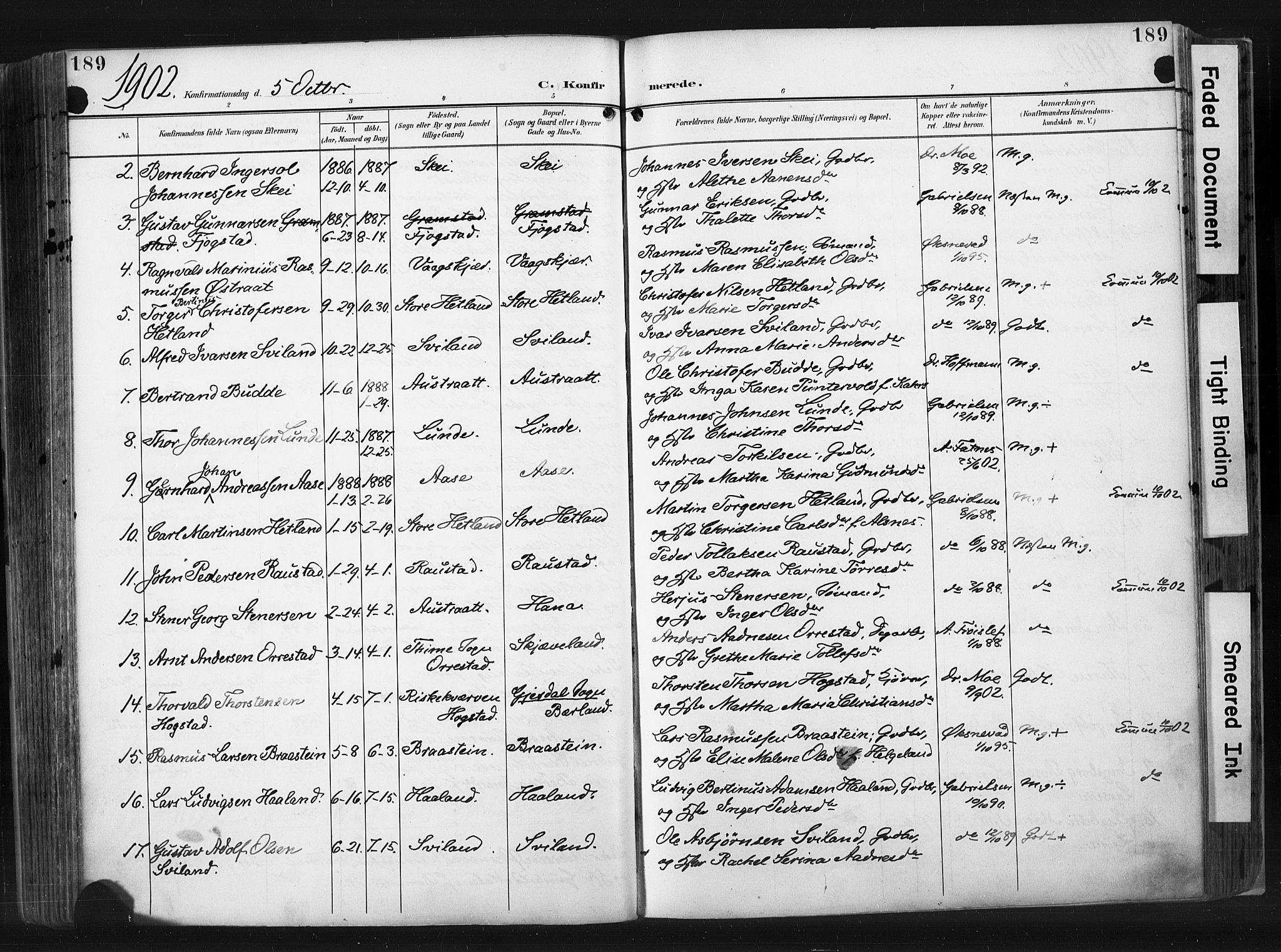 Høyland sokneprestkontor, AV/SAST-A-101799/001/30BA/L0015: Parish register (official) no. A 14, 1899-1911, p. 189