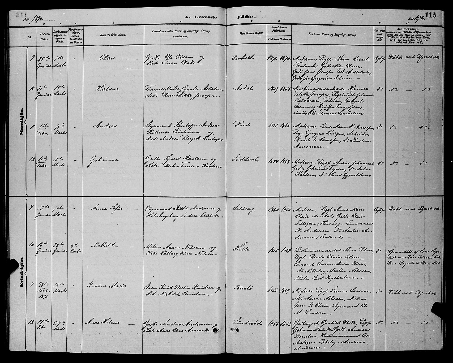 Øyestad sokneprestkontor, AV/SAK-1111-0049/F/Fb/L0009: Parish register (copy) no. B 9, 1886-1896, p. 115