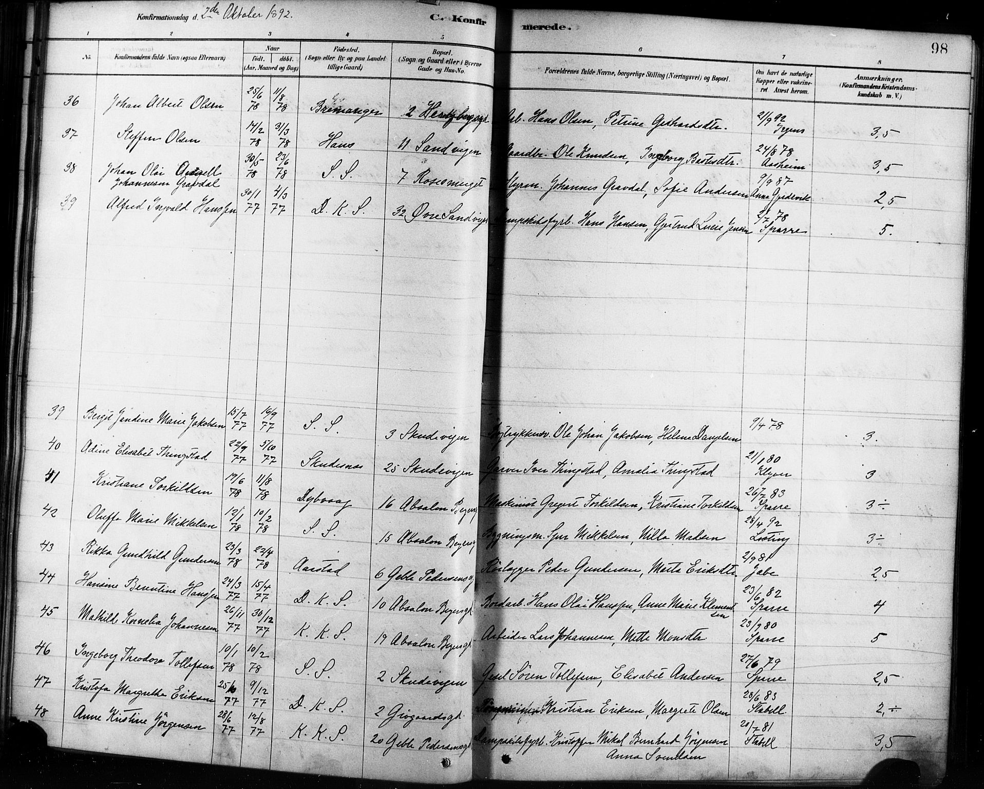 Sandviken Sokneprestembete, AV/SAB-A-77601/H/Ha/L0002: Parish register (official) no. A 2, 1878-1896, p. 98