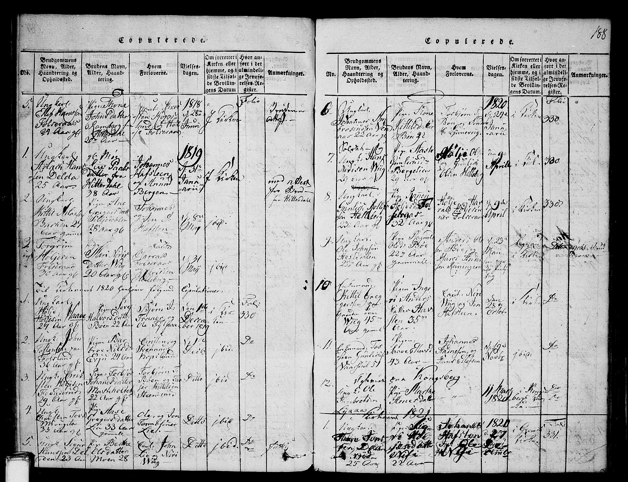 Gransherad kirkebøker, SAKO/A-267/G/Ga/L0001: Parish register (copy) no. I 1, 1815-1842, p. 188