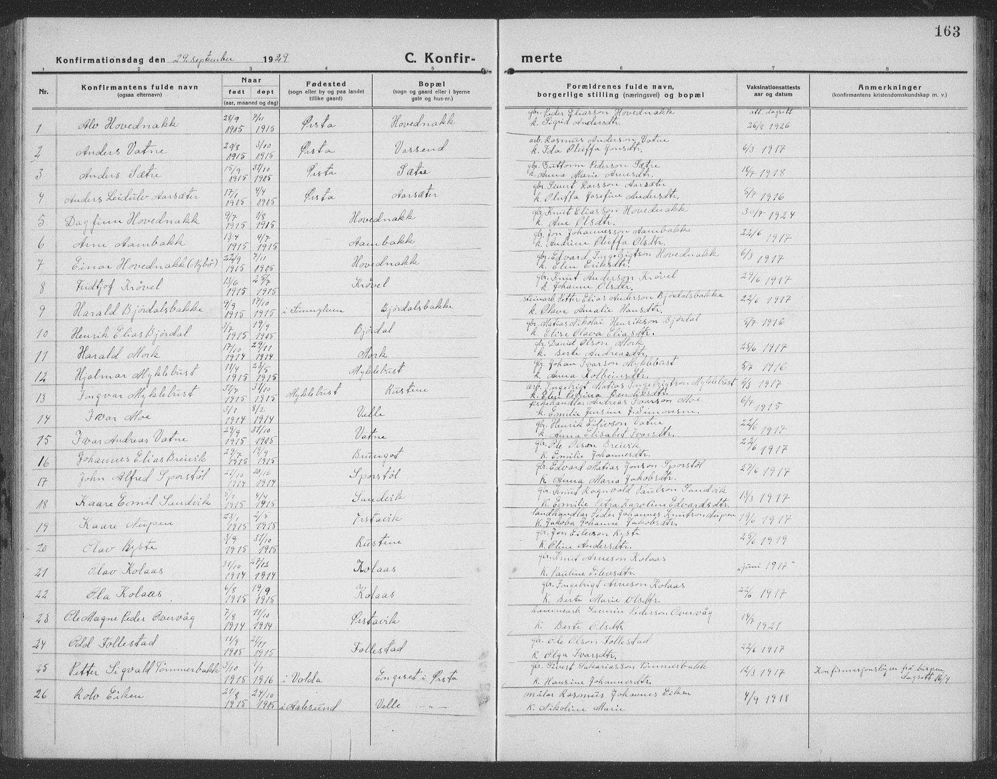 Ministerialprotokoller, klokkerbøker og fødselsregistre - Møre og Romsdal, SAT/A-1454/513/L0191: Parish register (copy) no. 513C05, 1920-1941, p. 163