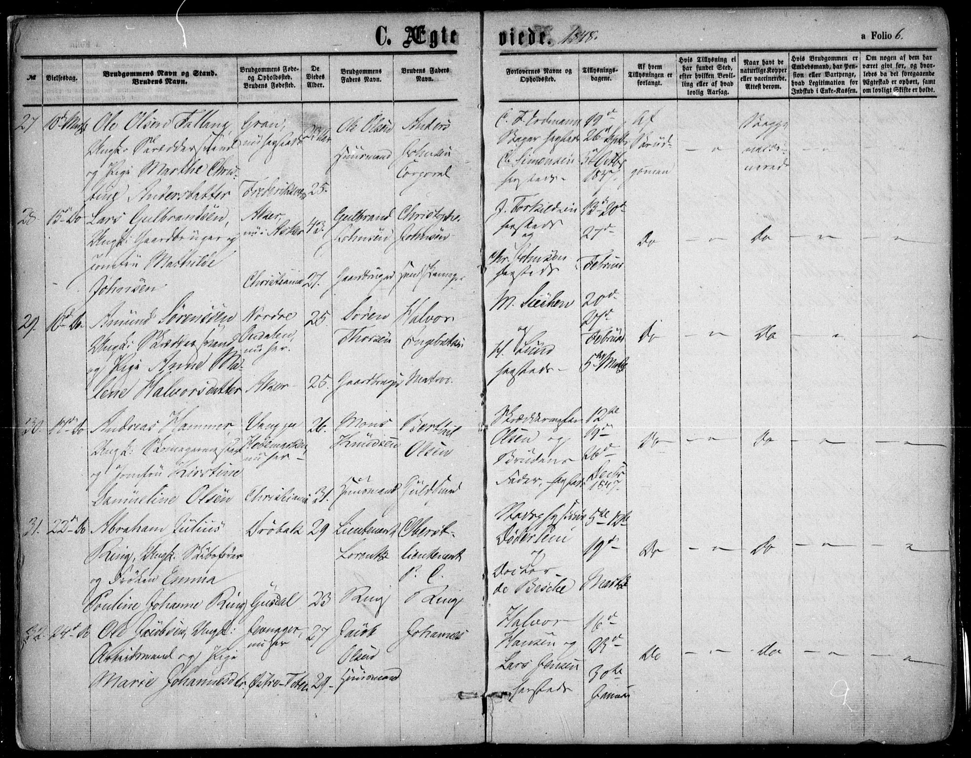 Oslo domkirke Kirkebøker, SAO/A-10752/F/Fa/L0020: Parish register (official) no. 20, 1848-1865, p. 6