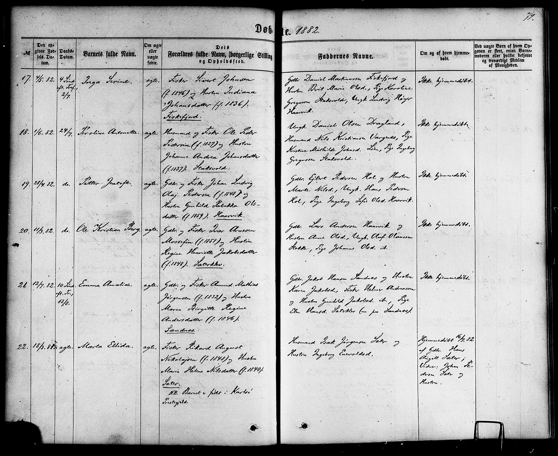 Ministerialprotokoller, klokkerbøker og fødselsregistre - Nordland, AV/SAT-A-1459/865/L0923: Parish register (official) no. 865A01, 1864-1884, p. 79