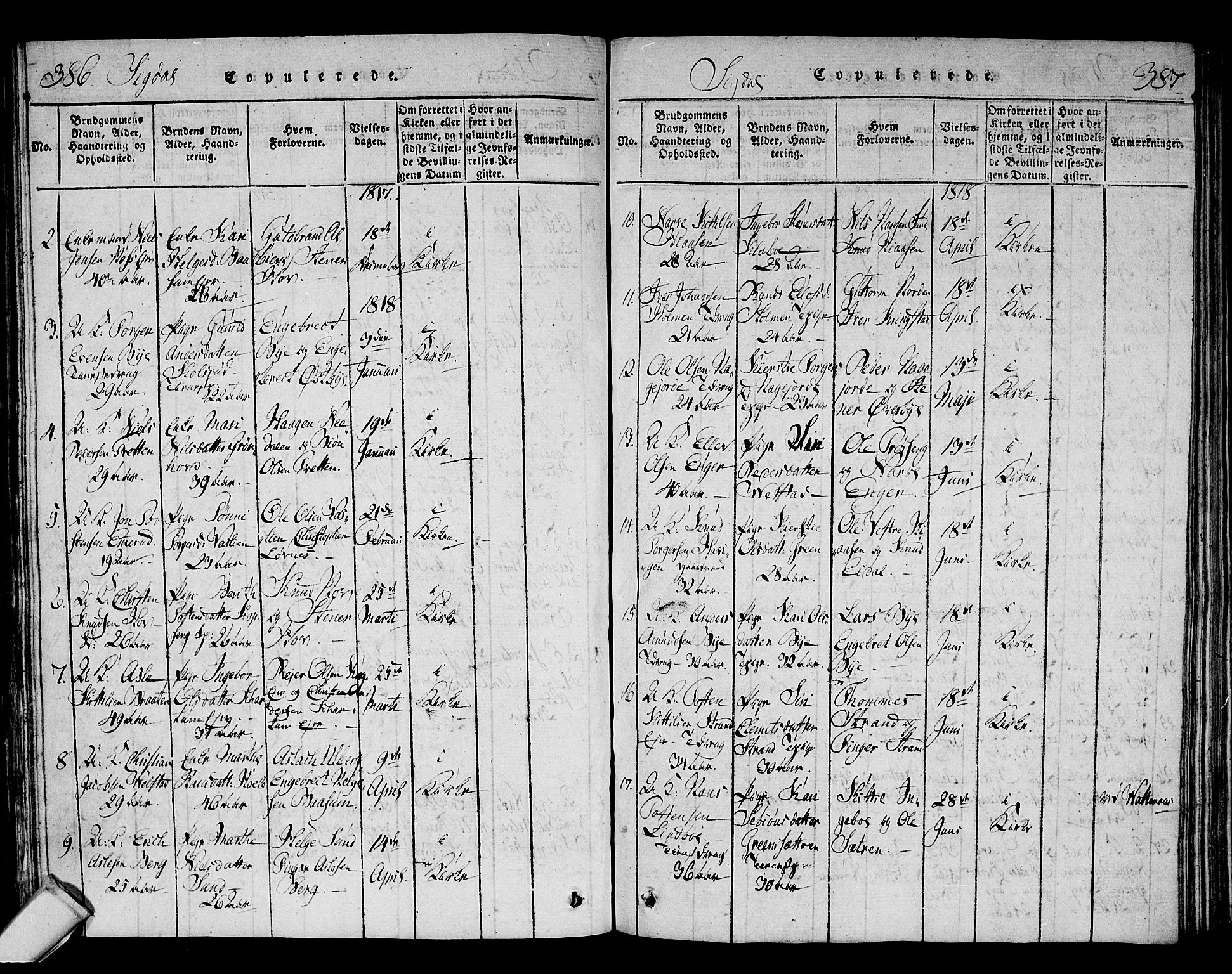 Sigdal kirkebøker, AV/SAKO-A-245/F/Fa/L0005: Parish register (official) no. I 5 /1, 1815-1829, p. 386-387