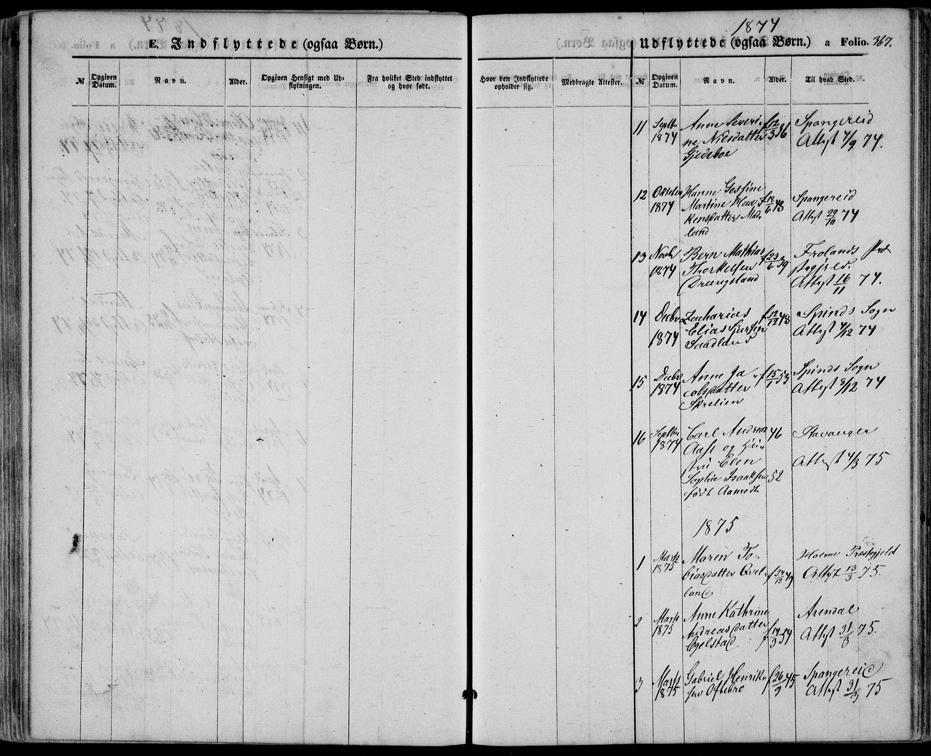 Lyngdal sokneprestkontor, SAK/1111-0029/F/Fa/Fac/L0010: Parish register (official) no. A 10, 1865-1878, p. 367