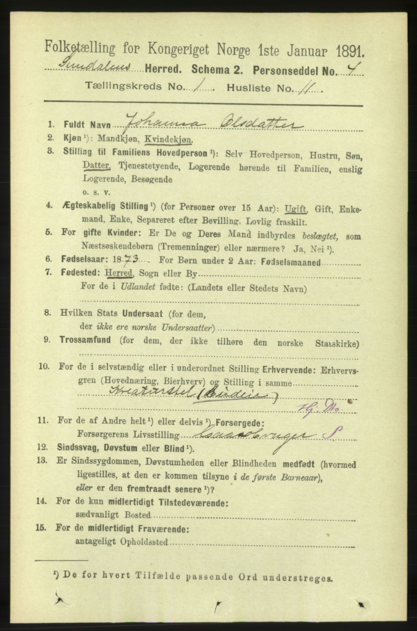 RA, 1891 census for 1563 Sunndal, 1891, p. 114