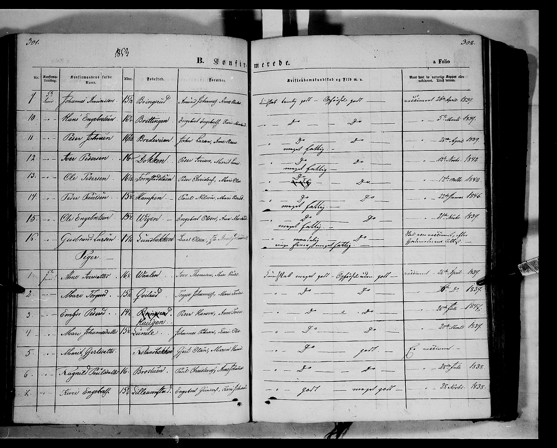 Ringebu prestekontor, AV/SAH-PREST-082/H/Ha/Haa/L0006: Parish register (official) no. 6, 1848-1859, p. 301-302