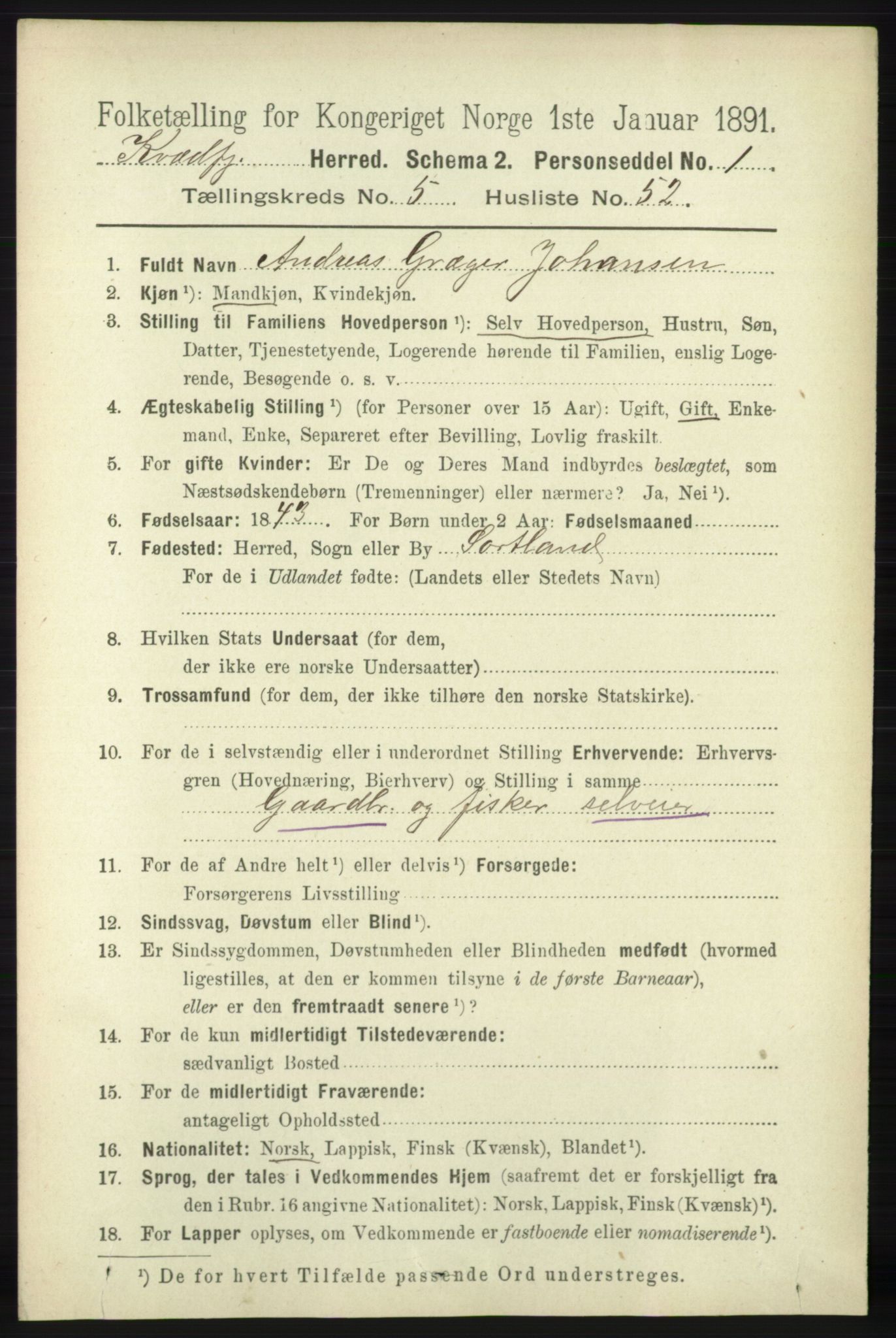 RA, 1891 census for 1911 Kvæfjord, 1891, p. 3161