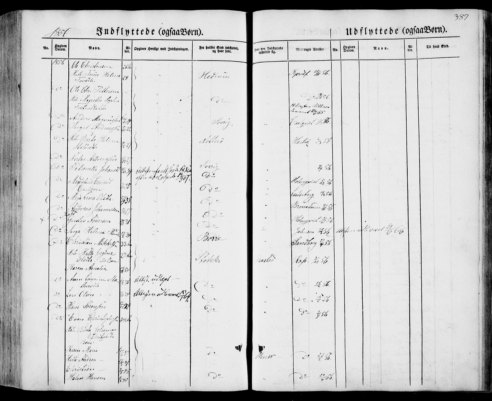 Sandar kirkebøker, SAKO/A-243/F/Fa/L0006: Parish register (official) no. 6, 1847-1860, p. 387