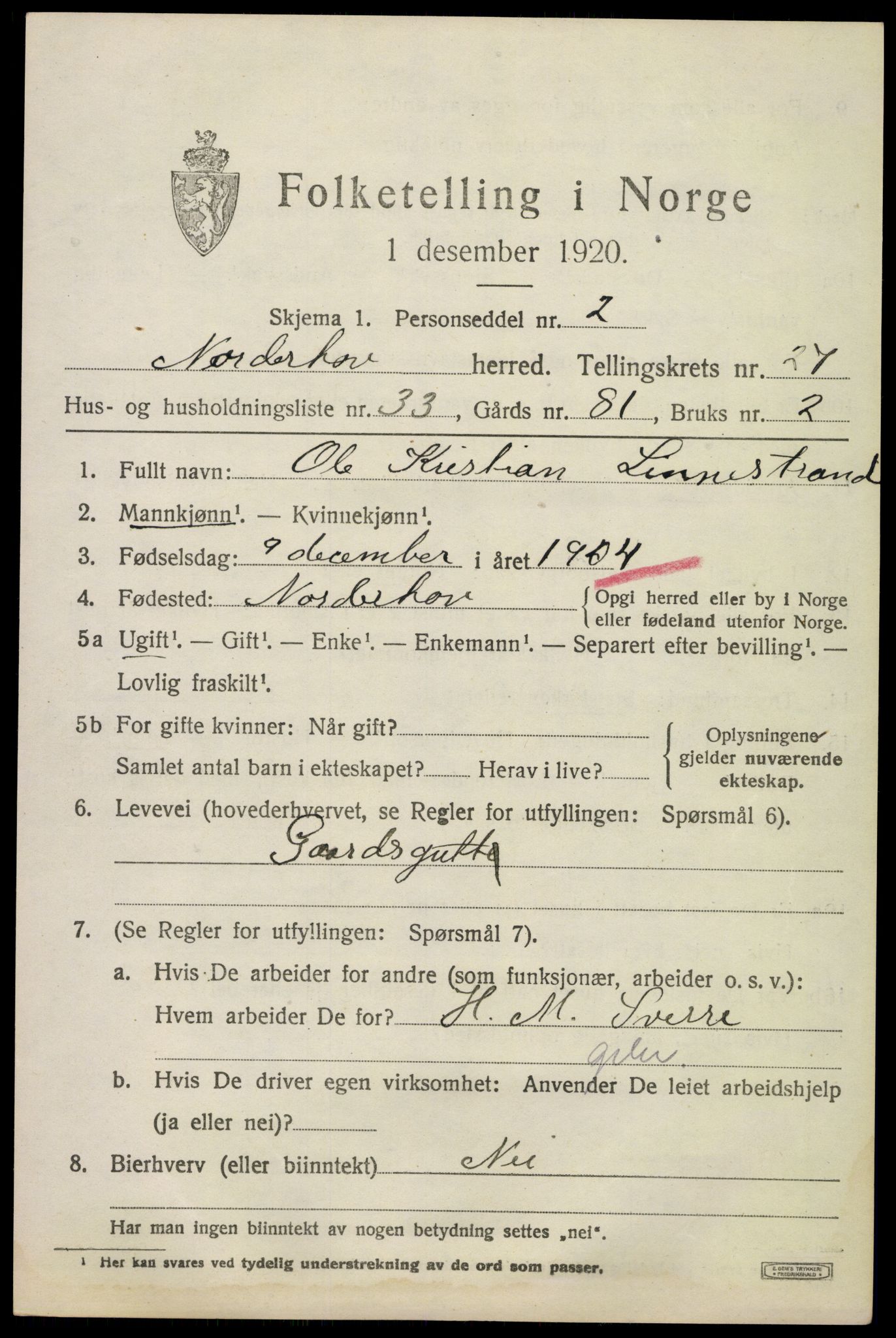 SAKO, 1920 census for Norderhov, 1920, p. 24826