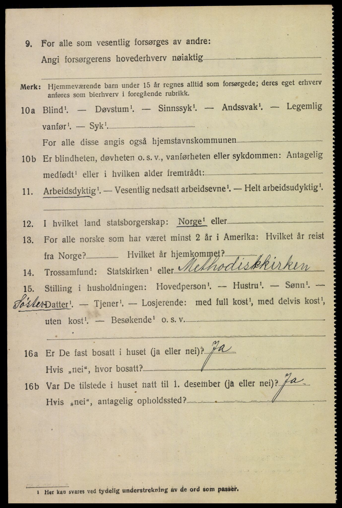 SAK, 1920 census for Oddernes, 1920, p. 9664