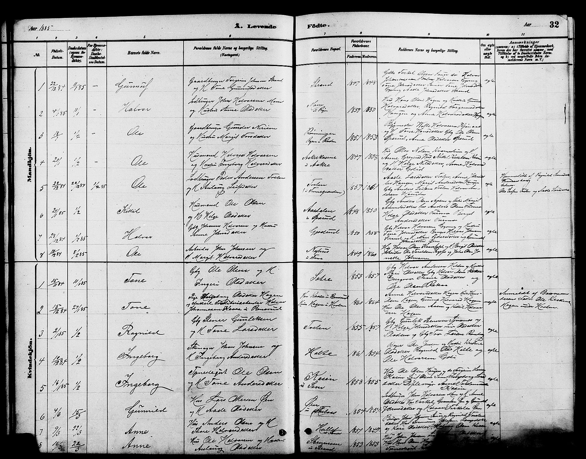 Heddal kirkebøker, SAKO/A-268/G/Ga/L0002: Parish register (copy) no. I 2, 1879-1908, p. 32
