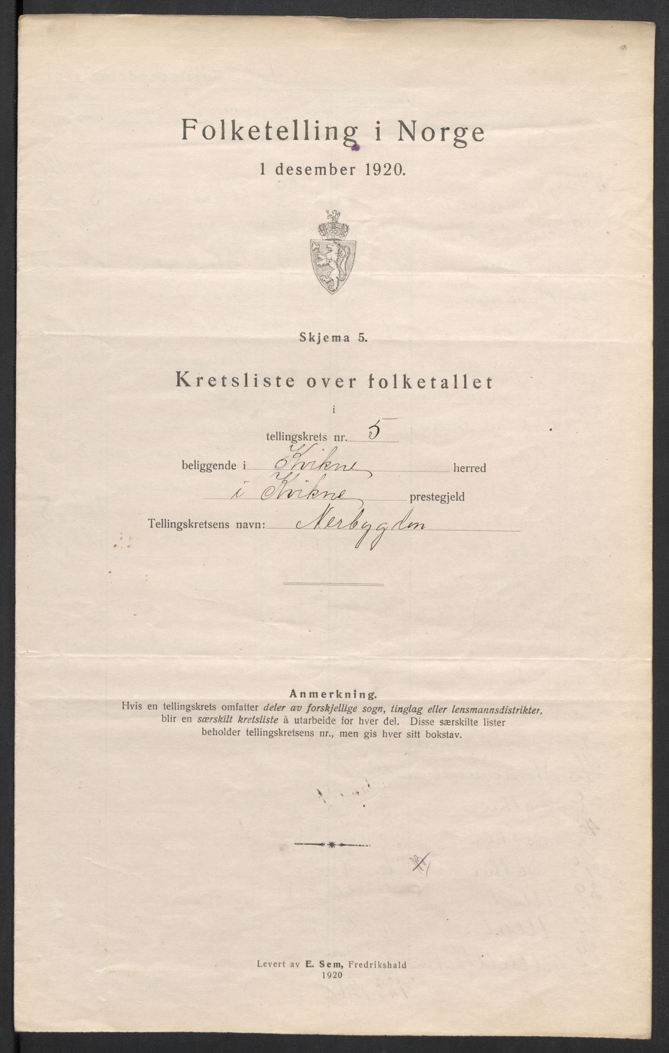 SAH, 1920 census for Kvikne, 1920, p. 18