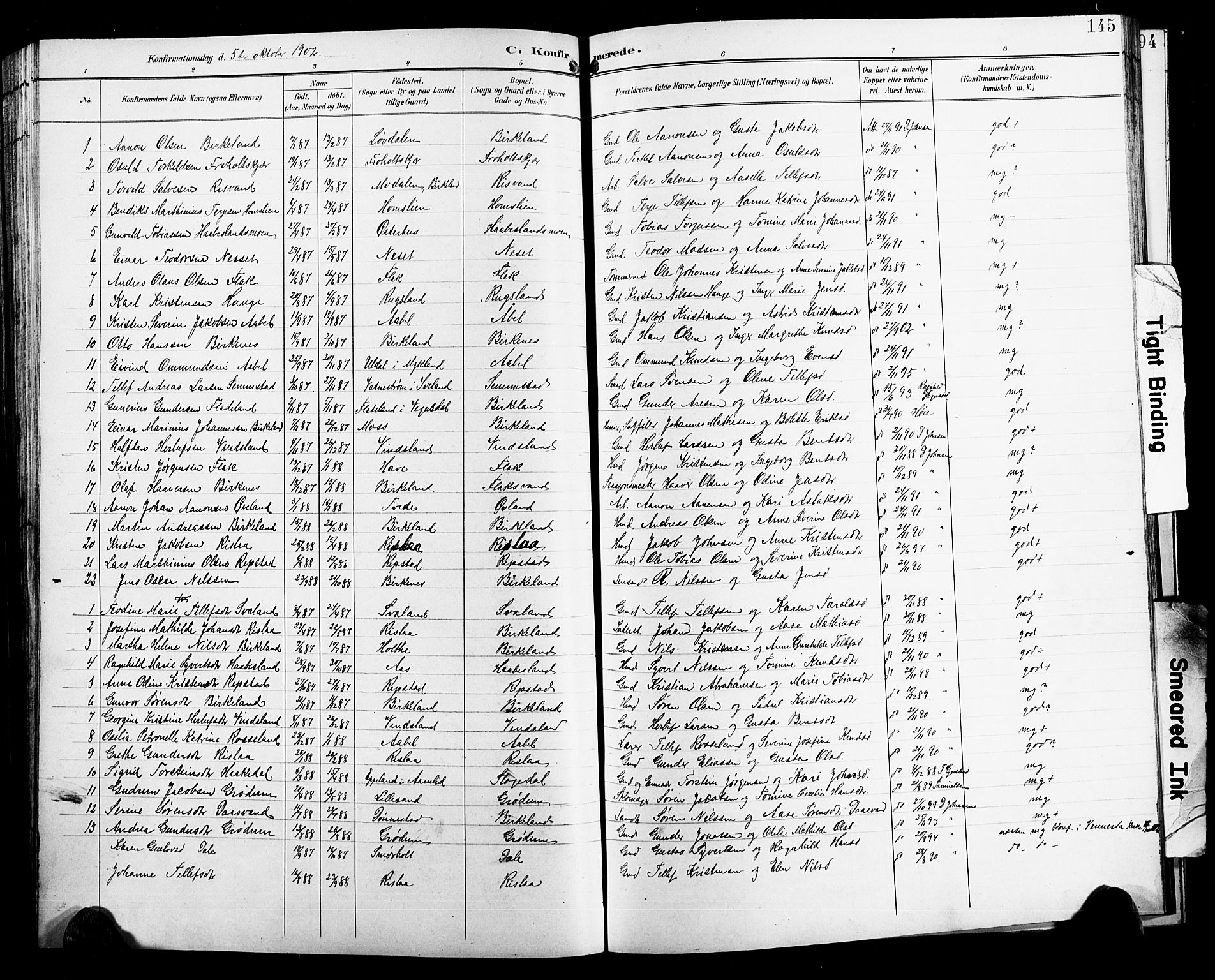 Birkenes sokneprestkontor, SAK/1111-0004/F/Fb/L0004: Parish register (copy) no. B 4, 1893-1930, p. 145