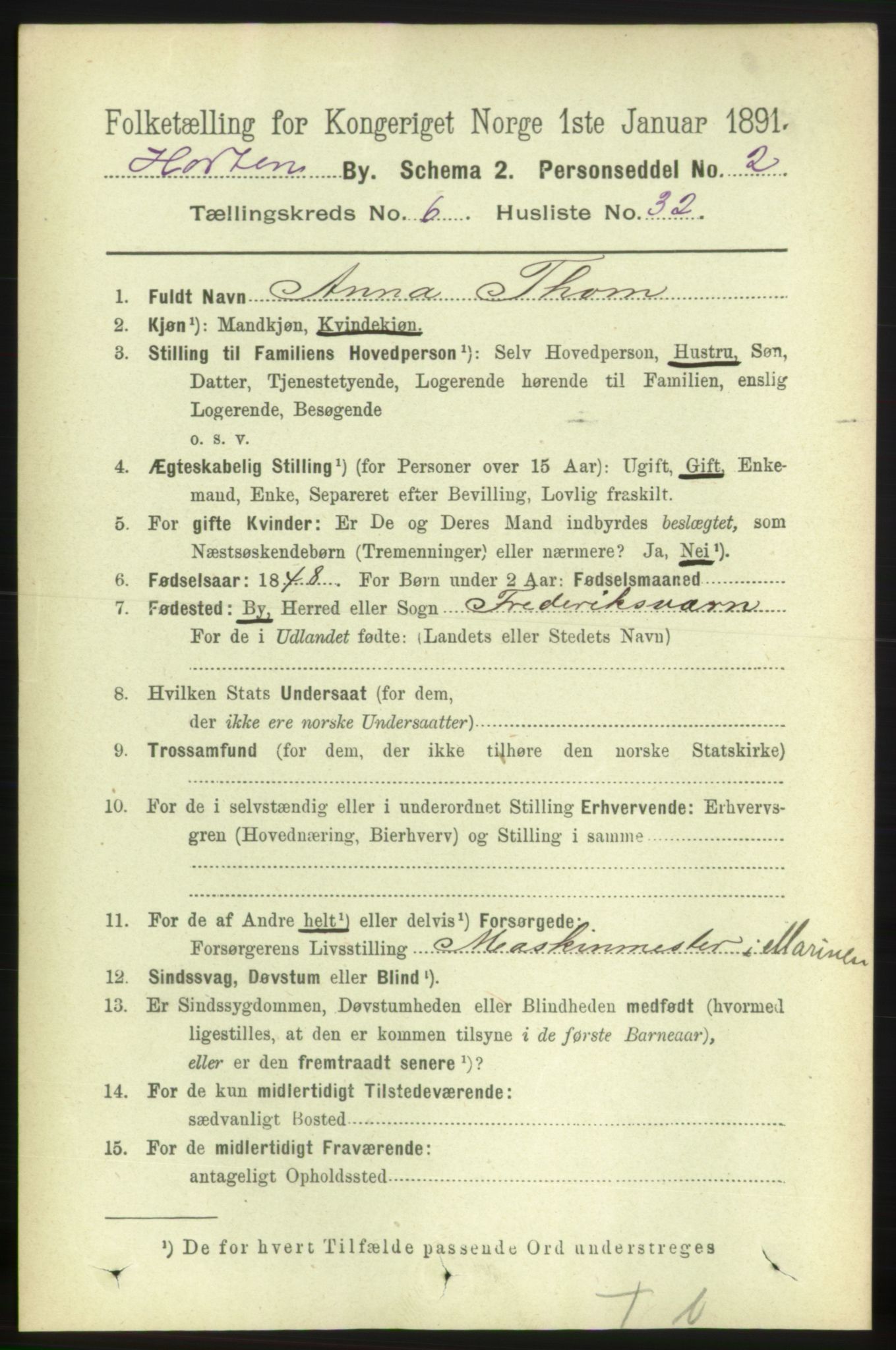 RA, 1891 census for 0703 Horten, 1891, p. 4041