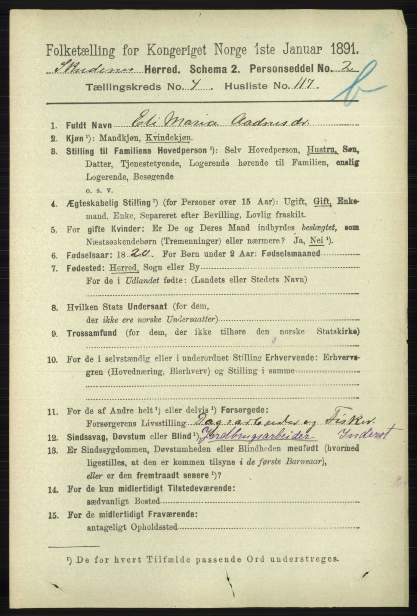 RA, 1891 census for 1150 Skudenes, 1891, p. 5161