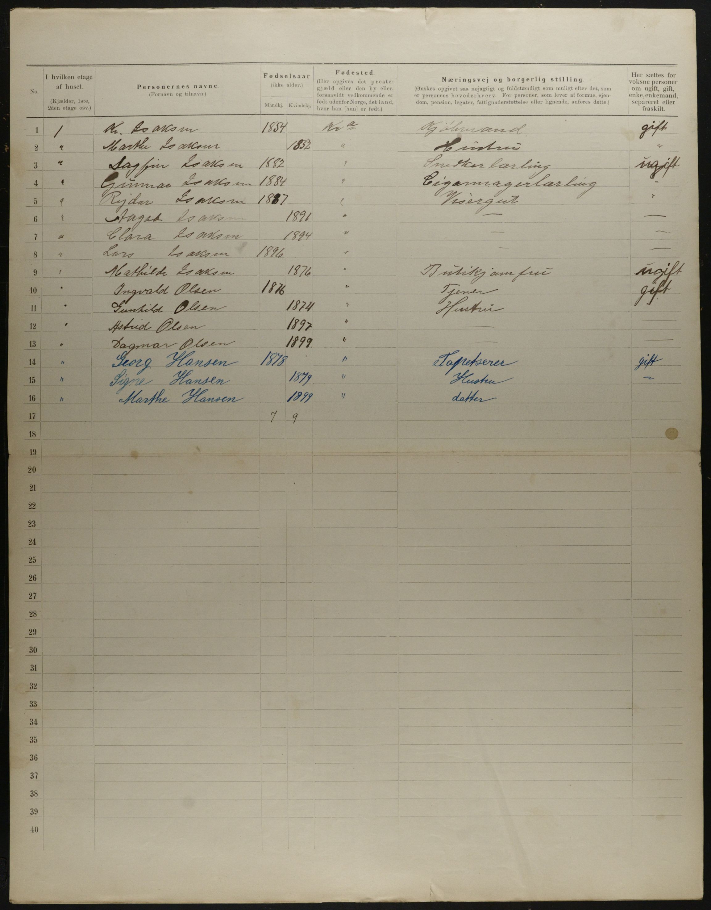 OBA, Municipal Census 1901 for Kristiania, 1901, p. 12733