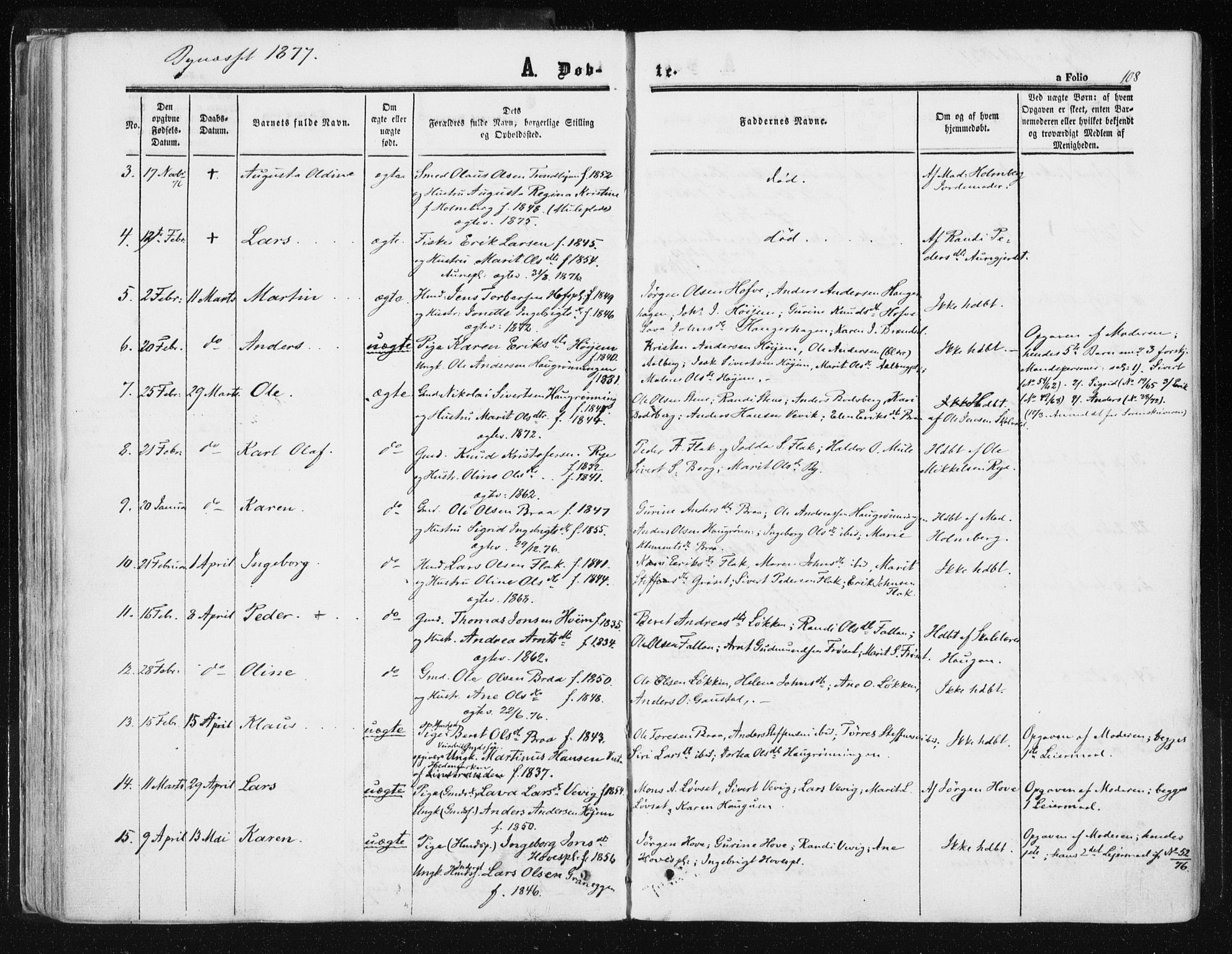 Ministerialprotokoller, klokkerbøker og fødselsregistre - Sør-Trøndelag, AV/SAT-A-1456/612/L0377: Parish register (official) no. 612A09, 1859-1877, p. 108