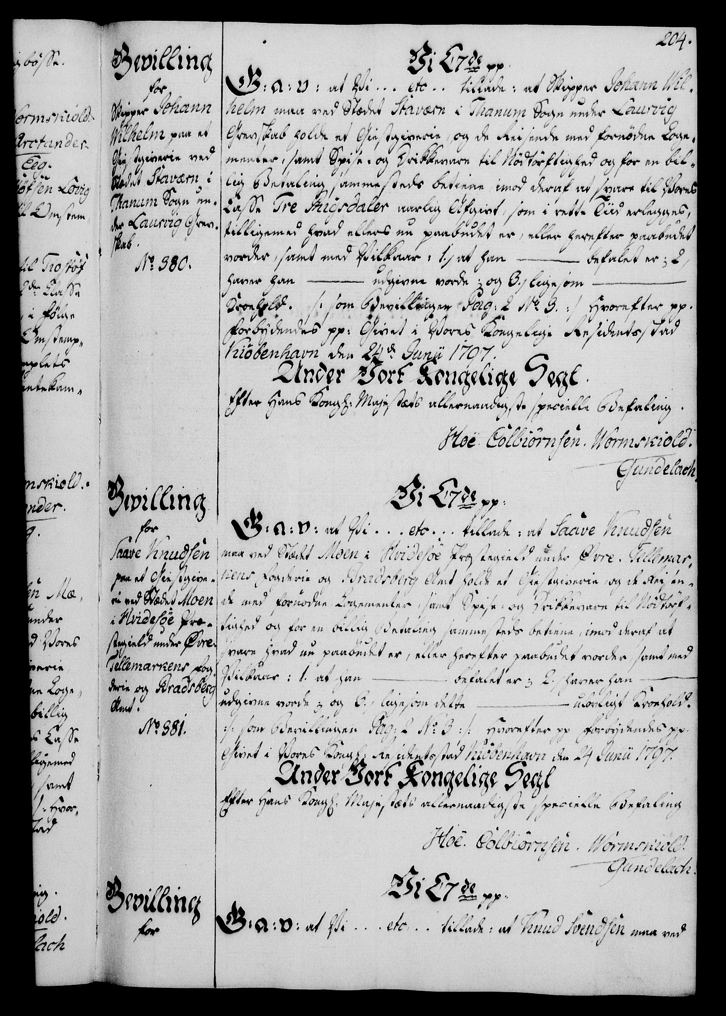 Rentekammeret, Kammerkanselliet, RA/EA-3111/G/Gg/Gga/L0016: Norsk ekspedisjonsprotokoll med register (merket RK 53.16), 1794-1800, p. 204
