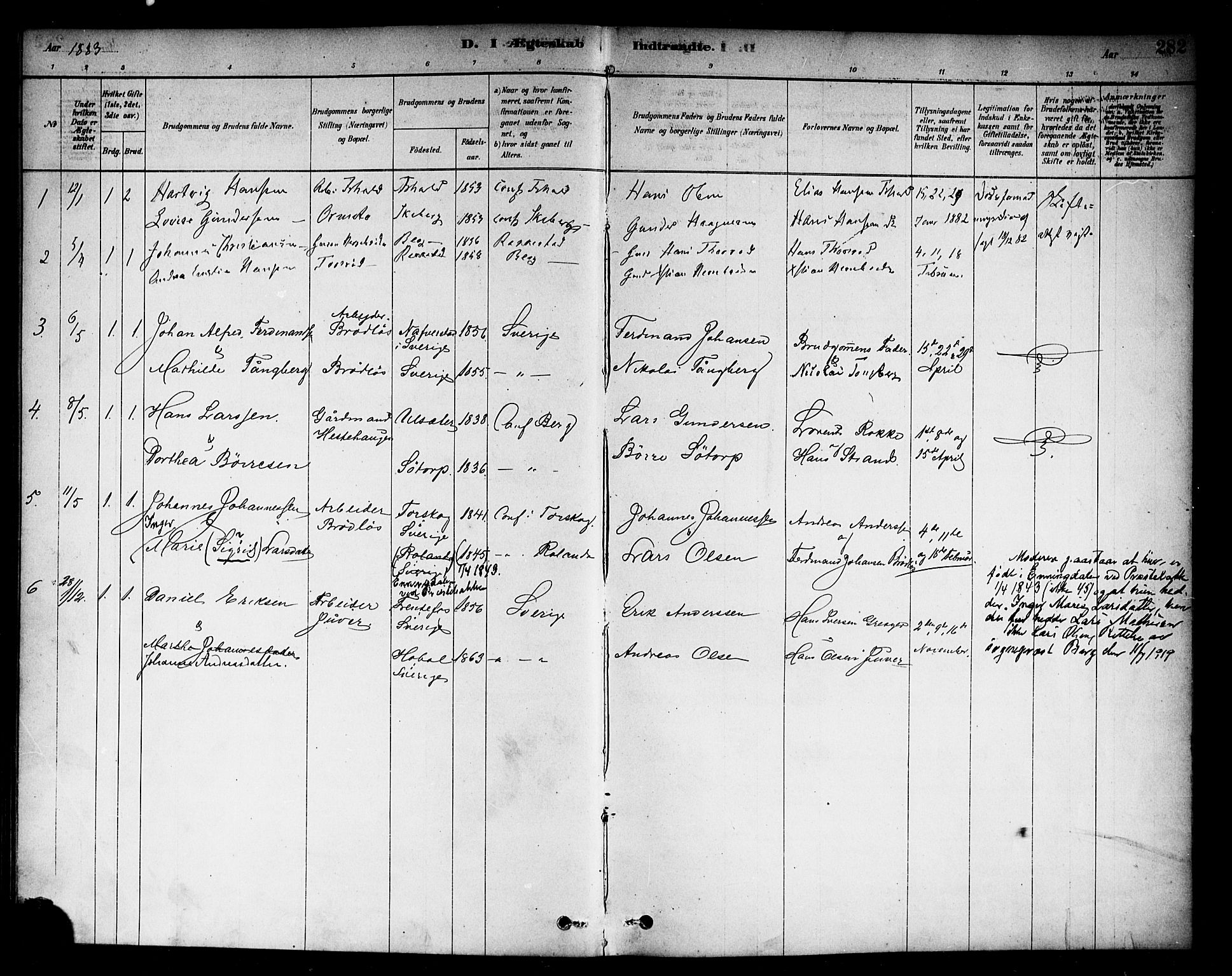 Berg prestekontor Kirkebøker, AV/SAO-A-10902/F/Fc/L0001: Parish register (official) no. III 1, 1878-1887, p. 282