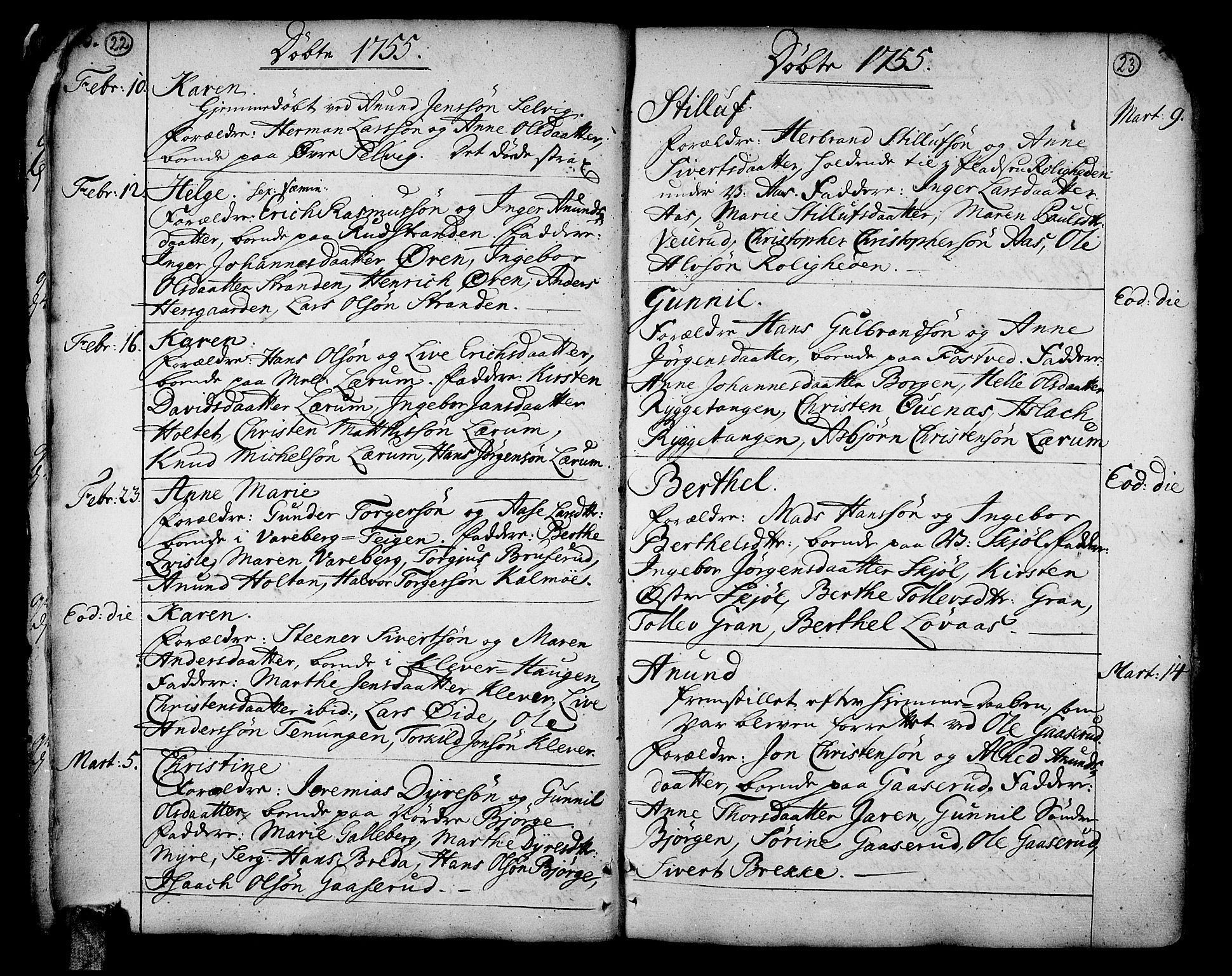 Sande Kirkebøker, AV/SAKO-A-53/F/Fa/L0001: Parish register (official) no. 1, 1753-1803, p. 22-23