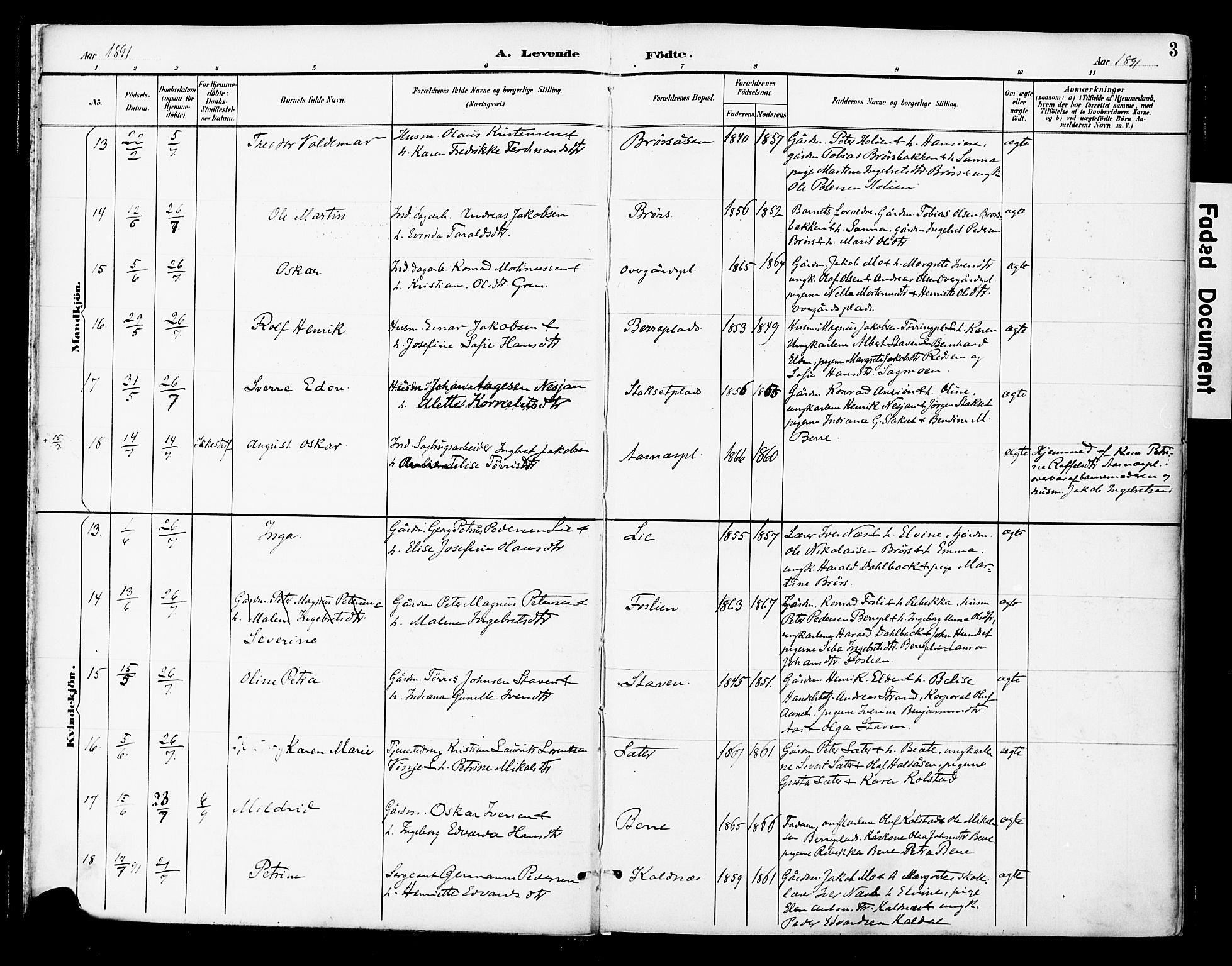 Ministerialprotokoller, klokkerbøker og fødselsregistre - Nord-Trøndelag, SAT/A-1458/742/L0409: Parish register (official) no. 742A02, 1891-1905, p. 3