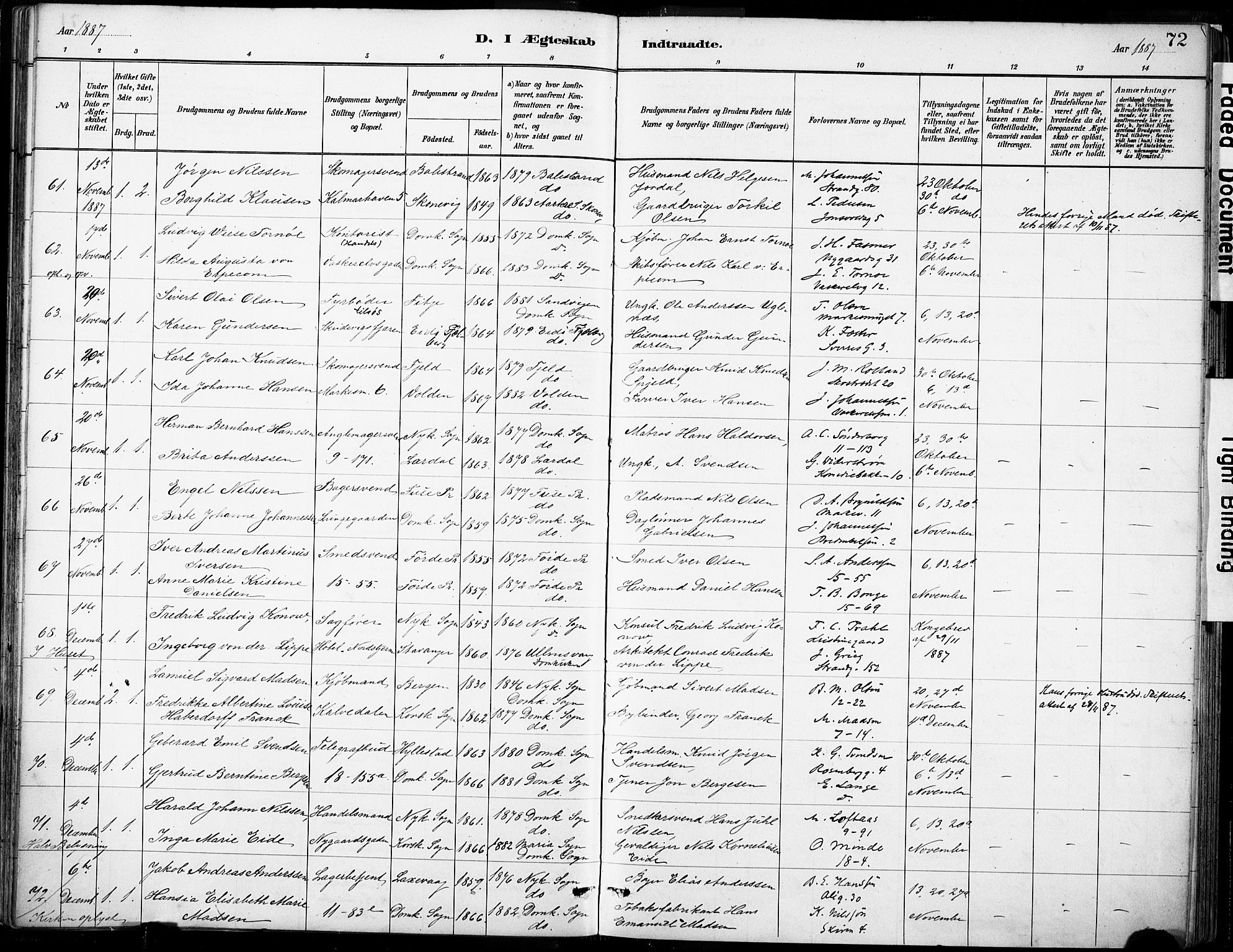 Domkirken sokneprestembete, AV/SAB-A-74801/H/Haa/L0037: Parish register (official) no. D 4, 1880-1907, p. 72