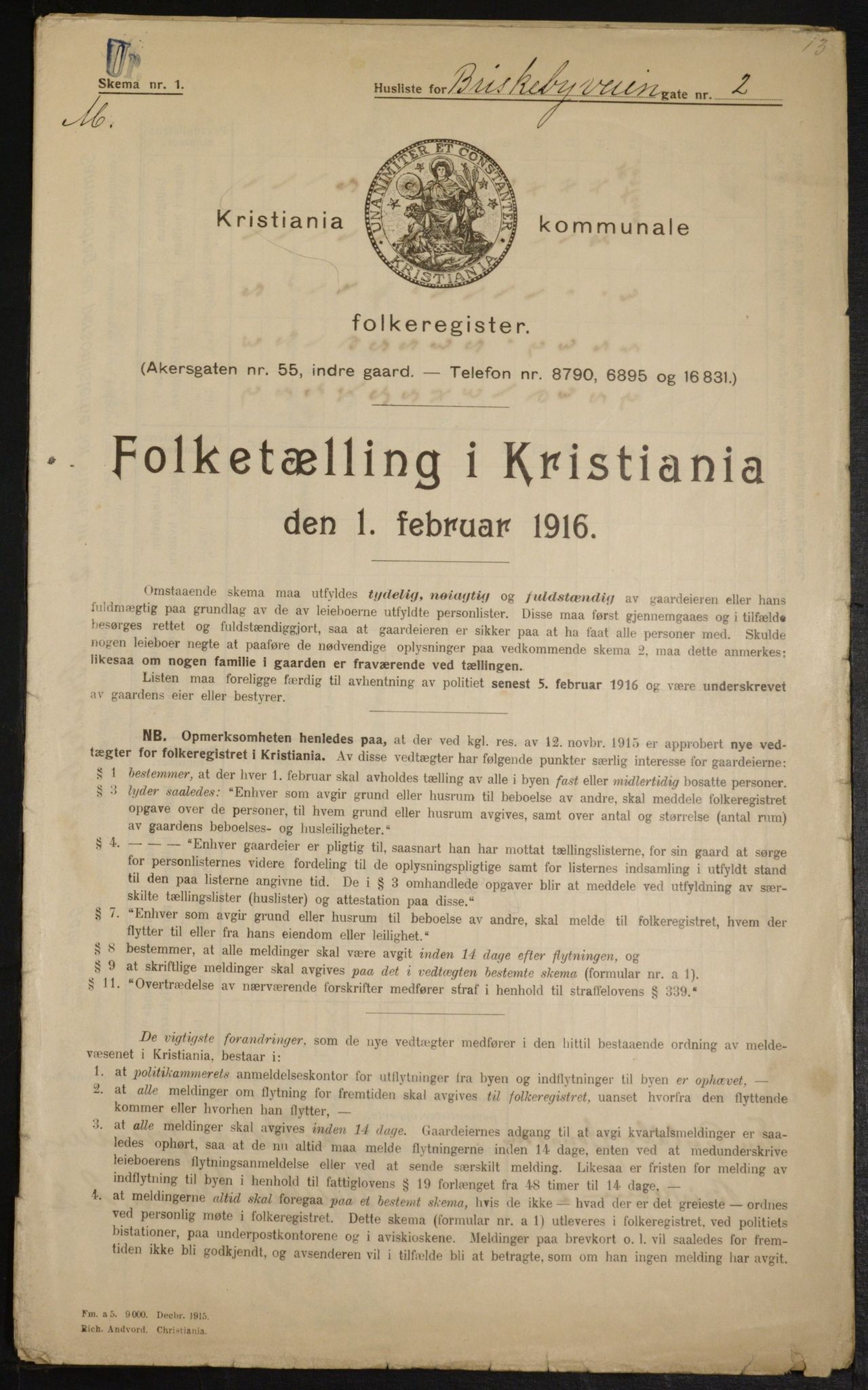 OBA, Municipal Census 1916 for Kristiania, 1916, p. 9286