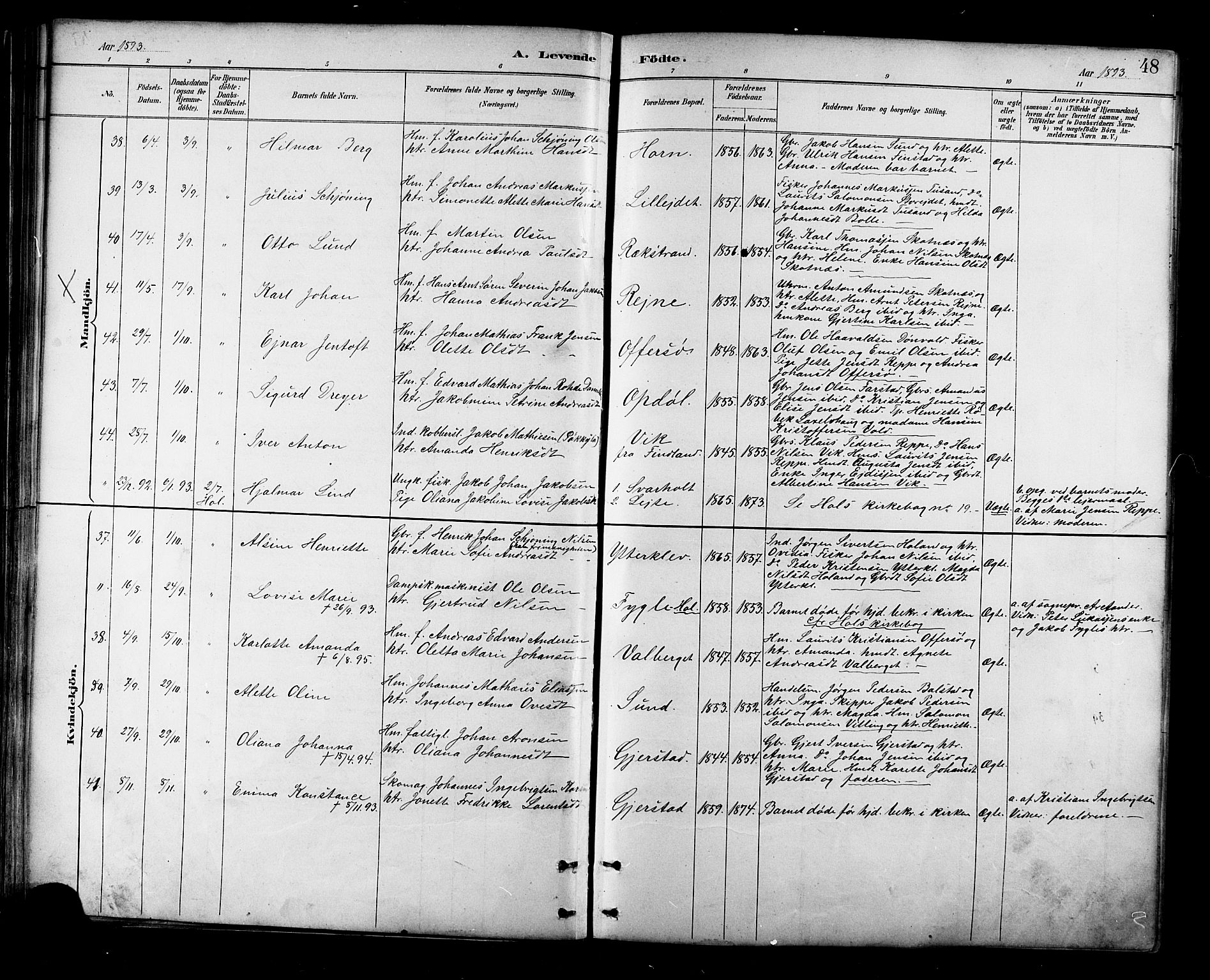 Ministerialprotokoller, klokkerbøker og fødselsregistre - Nordland, SAT/A-1459/881/L1167: Parish register (copy) no. 881C04, 1886-1899, p. 48