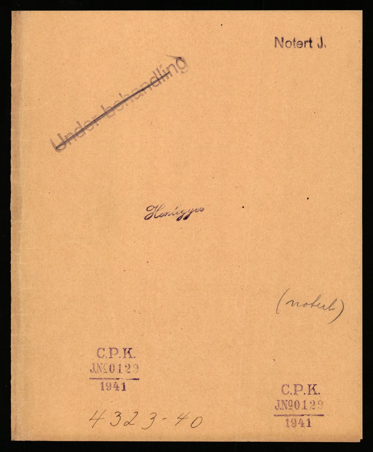 Sentralpasskontoret/Statens utlendingskontor, AV/RA-S-1561/D/Da/Daa/L0367: Journalsaker, nr. 92 - 136, 1941, p. 1