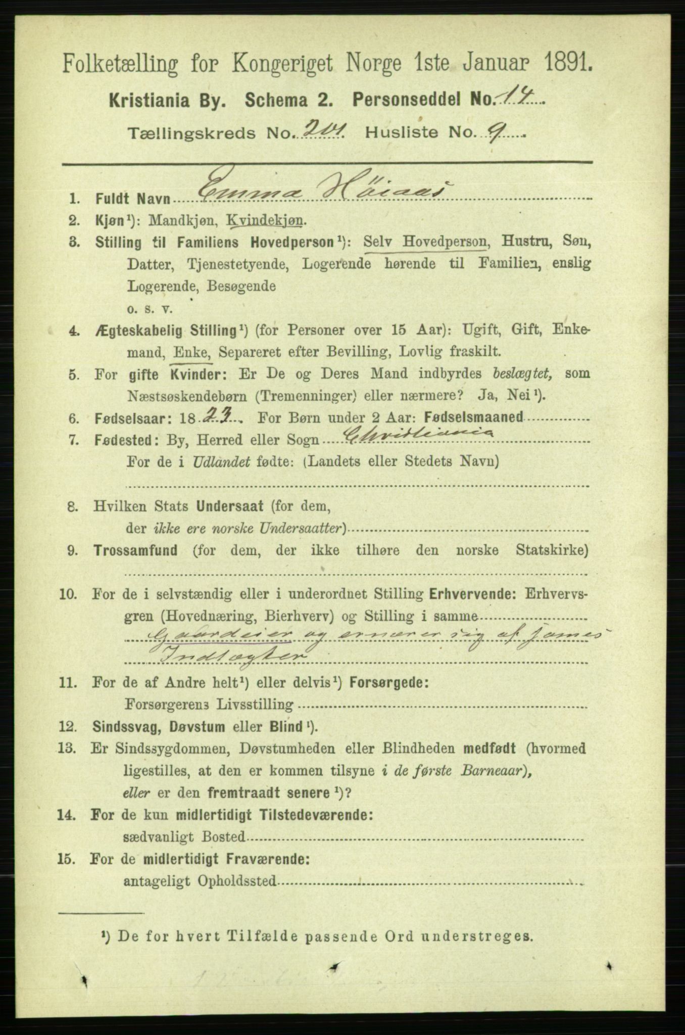 RA, 1891 census for 0301 Kristiania, 1891, p. 121048