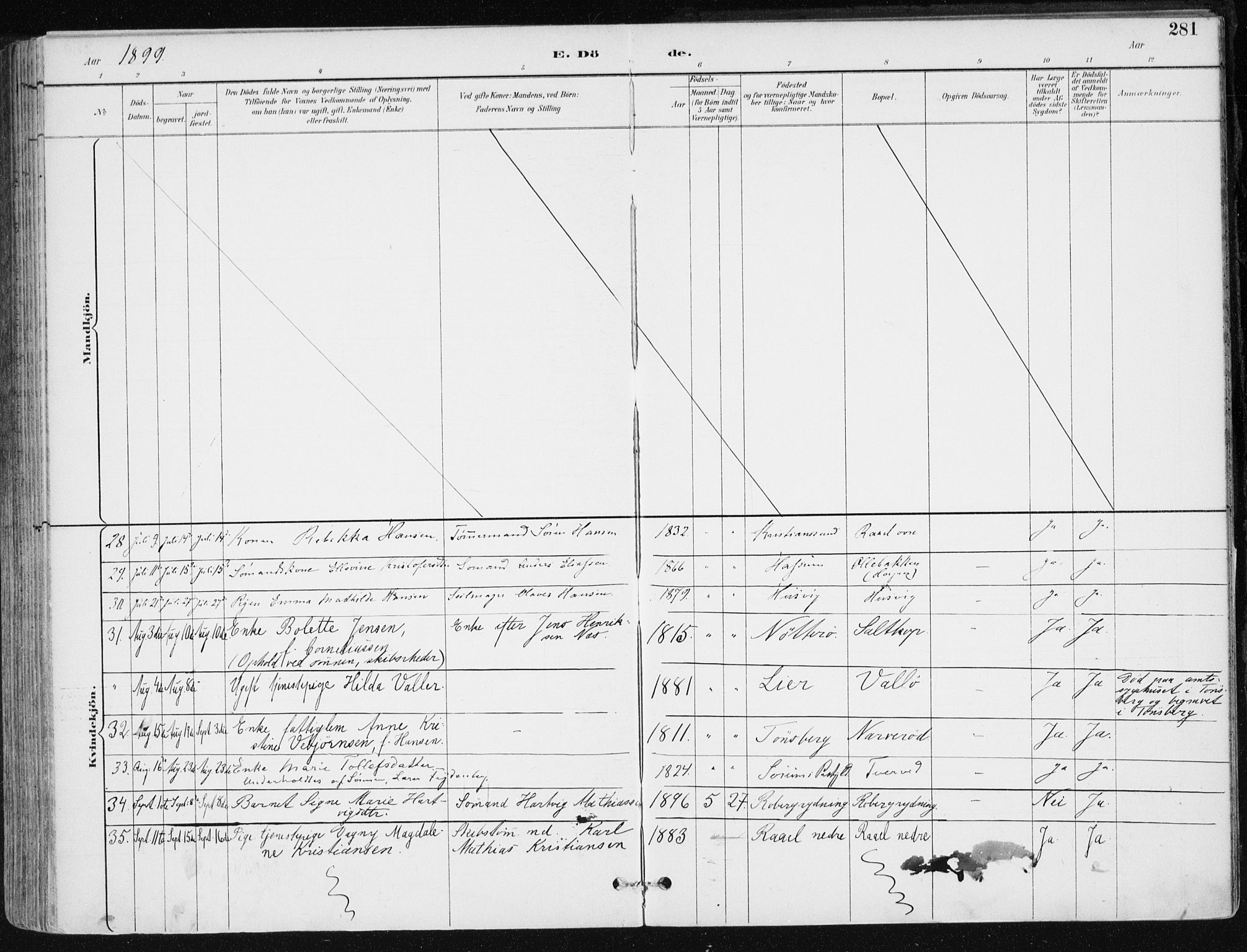 Sem kirkebøker, AV/SAKO-A-5/F/Fb/L0005: Parish register (official) no. II 5, 1892-1904, p. 281