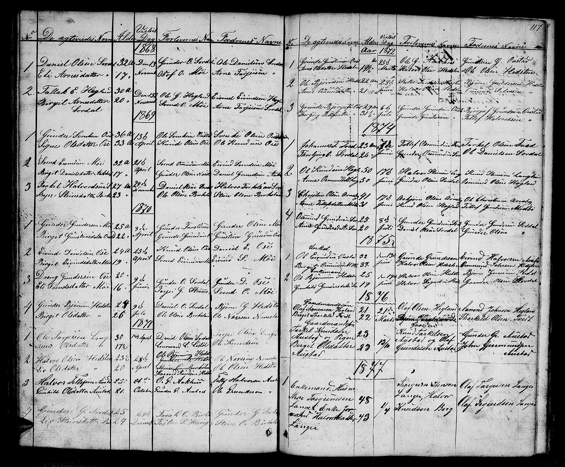 Bygland sokneprestkontor, SAK/1111-0006/F/Fb/Fba/L0001: Parish register (copy) no. B 1, 1848-1886, p. 117