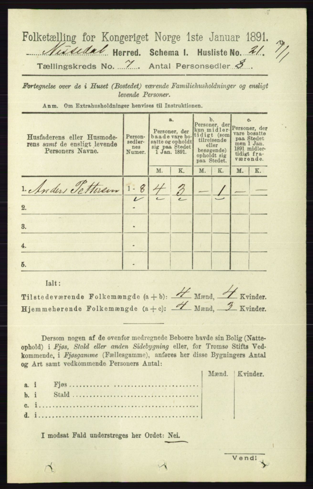 RA, 1891 census for 0830 Nissedal, 1891, p. 1458