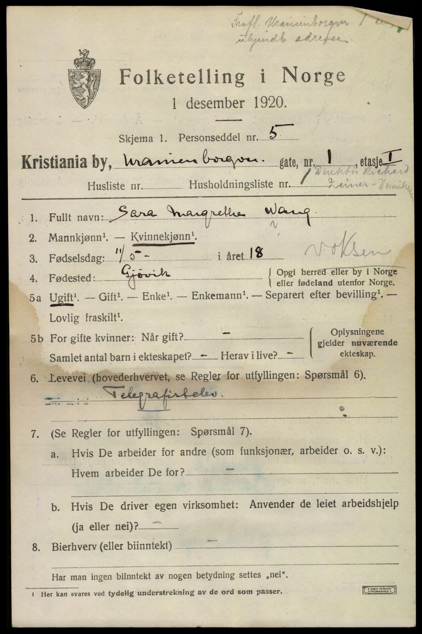 SAO, 1920 census for Kristiania, 1920, p. 619359