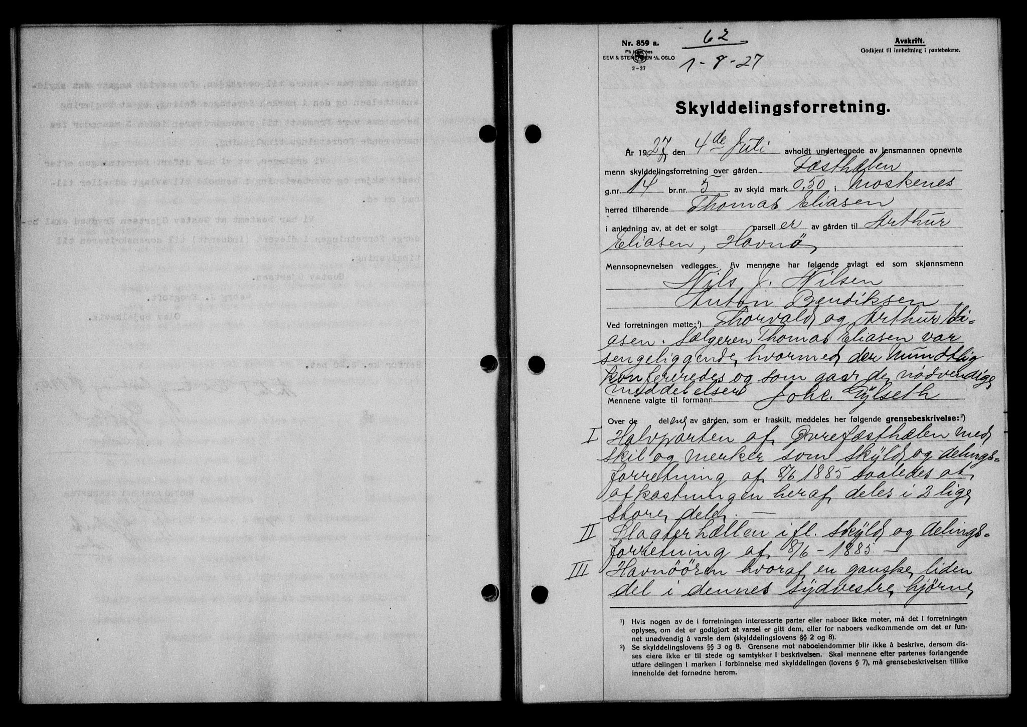 Lofoten sorenskriveri, SAT/A-0017/1/2/2C/L0016b: Mortgage book no. 16b, 1927-1927, Deed date: 01.08.1927
