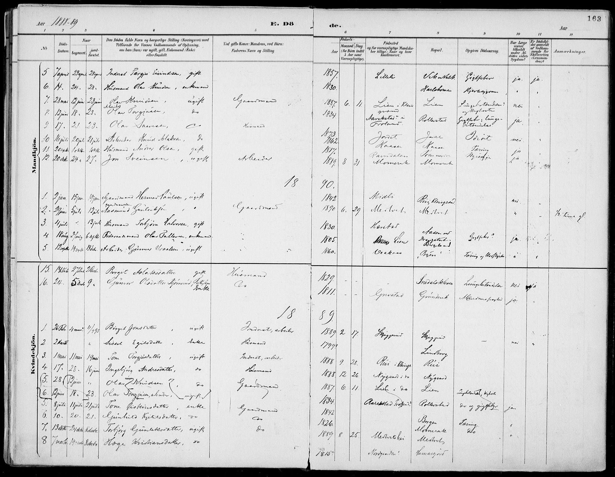Fyresdal kirkebøker, SAKO/A-263/F/Fa/L0007: Parish register (official) no. I 7, 1887-1914, p. 163